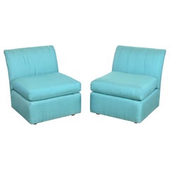 Baker Furniture Modern Silk Upholstered Slipper Chairs or Lounge Chairs, Pair