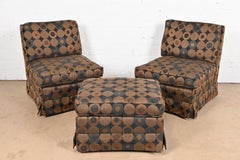 Baker Furniture Modern Upholstered Armless Lounge Chairs With Ottoman