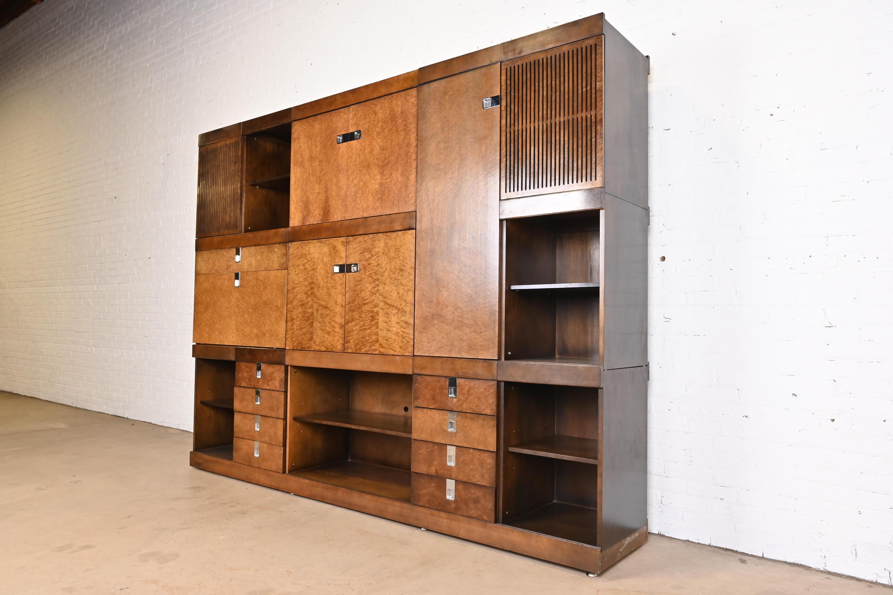 American Baker Furniture Monumental Mid-Century Modern Birdseye Maple Modular Wall Unit