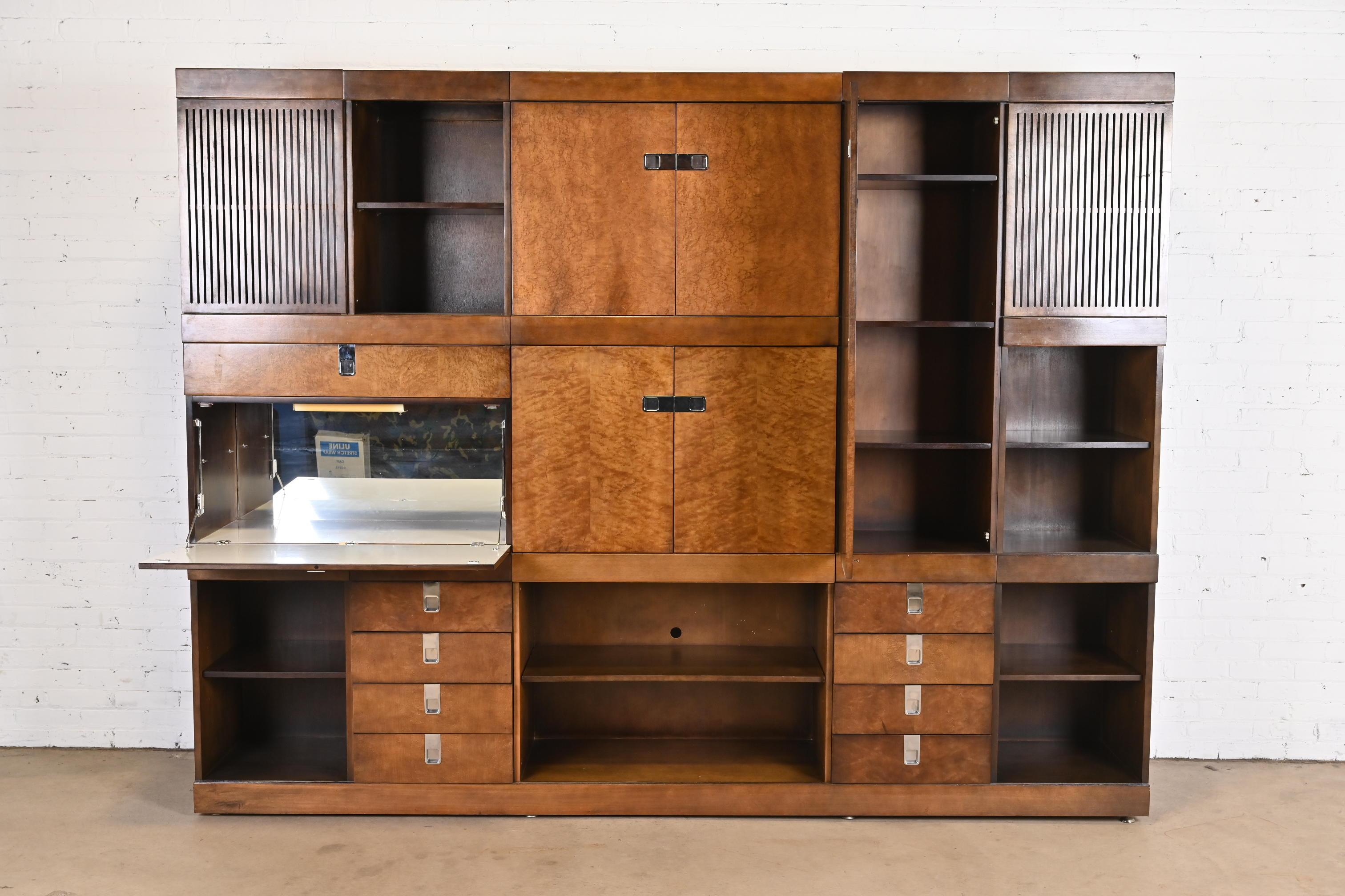 Late 20th Century Baker Furniture Monumental Mid-Century Modern Birdseye Maple Modular Wall Unit