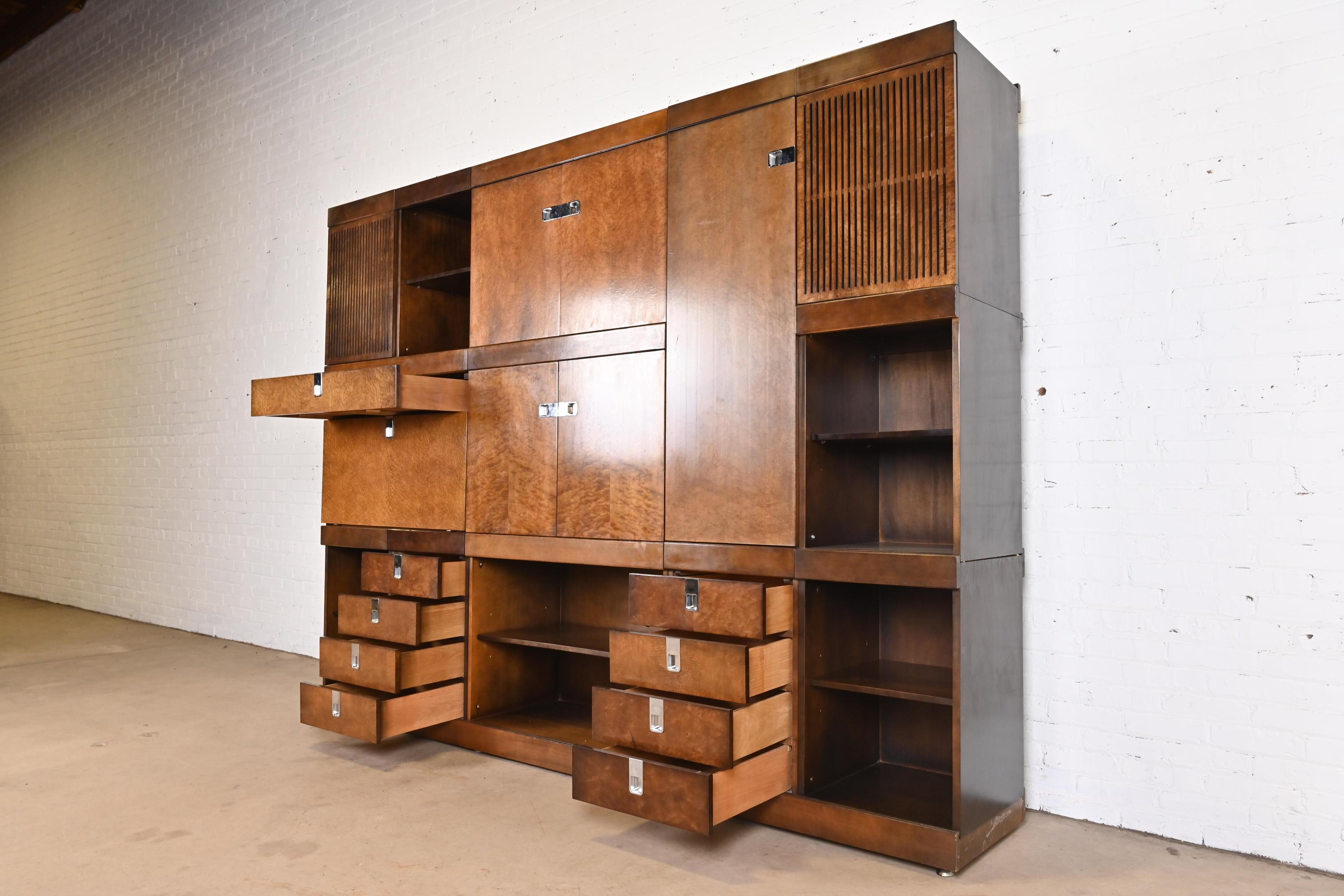 Baker Furniture Monumental Mid-Century Modern Birdseye Maple Modular Wall Unit 2