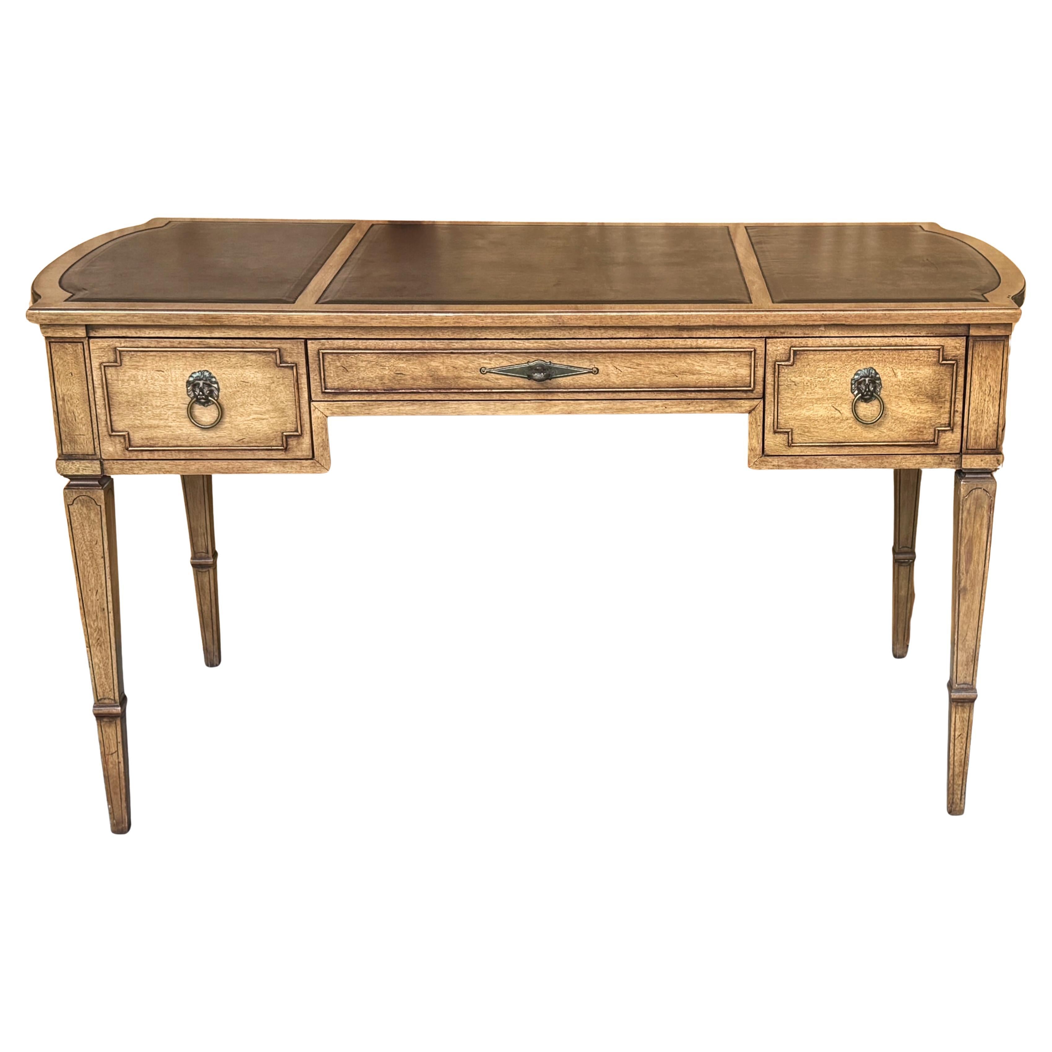 Baker Furniture Neoclassic Fruitwood & Leather Bureau Plat  Desk, Circa 1950s