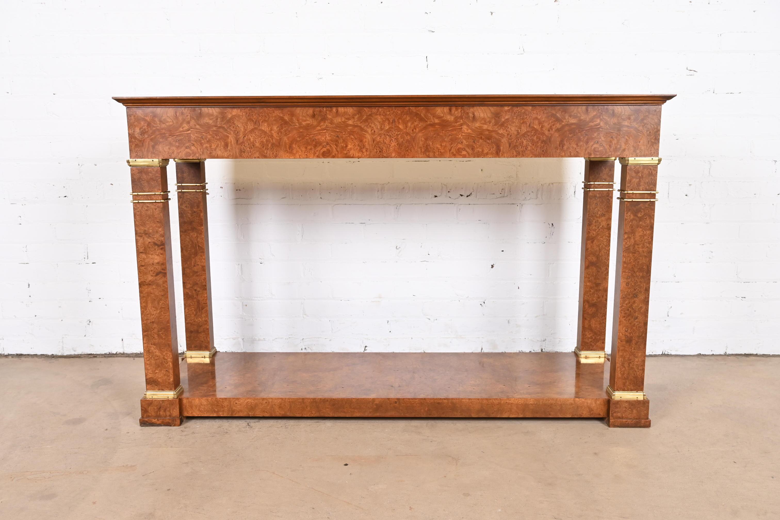 Tavolo da console o da divano in legno di radica e ottone montato di Baker Furniture in stile neoclassico in vendita 6
