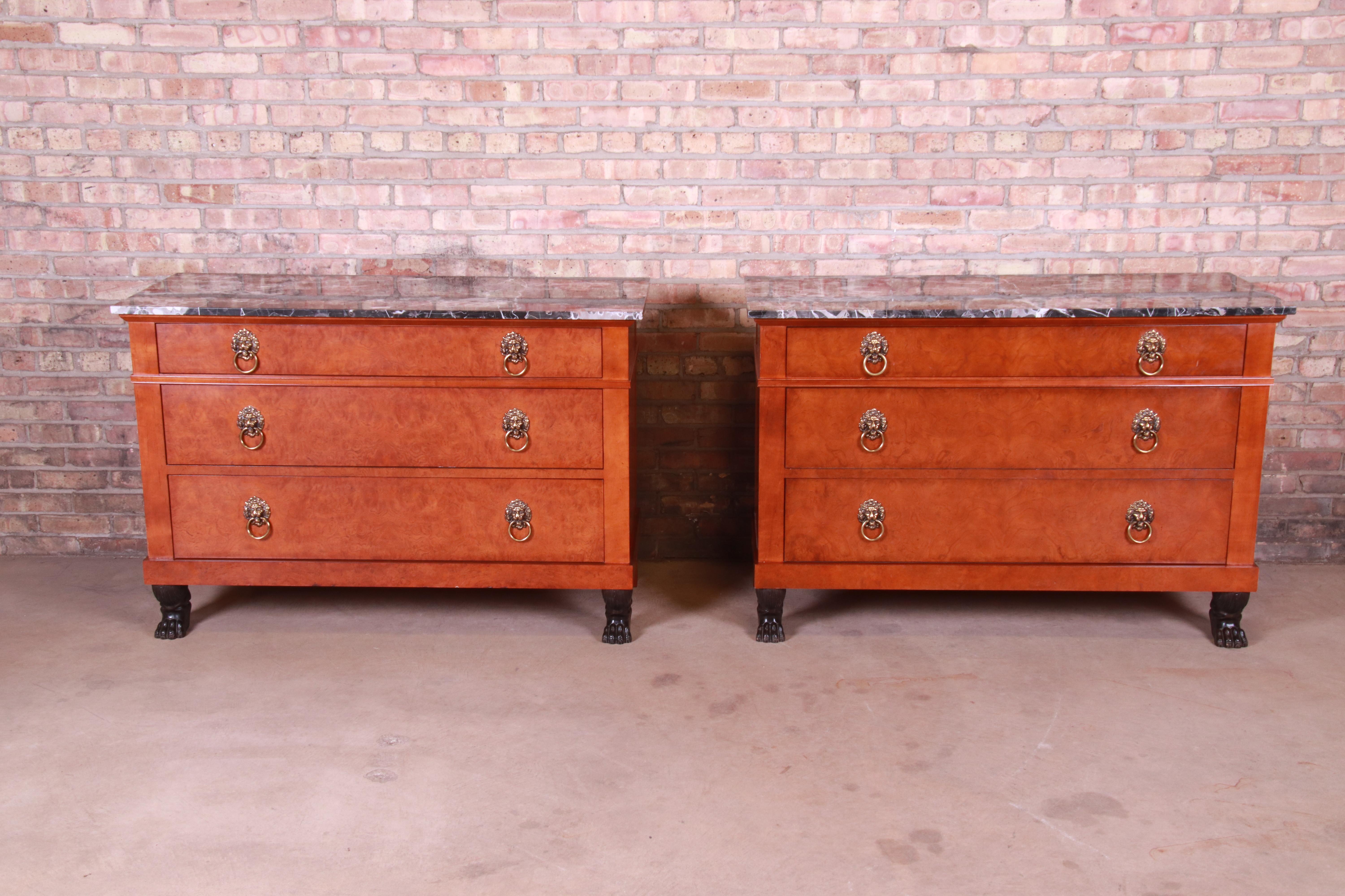 Baker Furniture Neoclassical Burl Wood Marble-Top Commode or Chest of Drawers 6