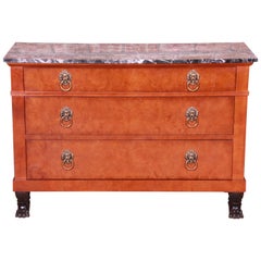 Baker Furniture Neoclassical Burl Wood Marble-Top Commode or Chest of Drawers