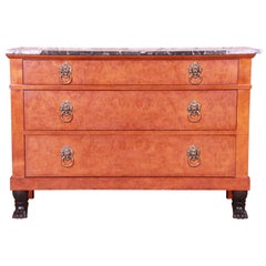 Baker Furniture Neoclassical Burl Wood Marble Top Commode or Chest of Drawers