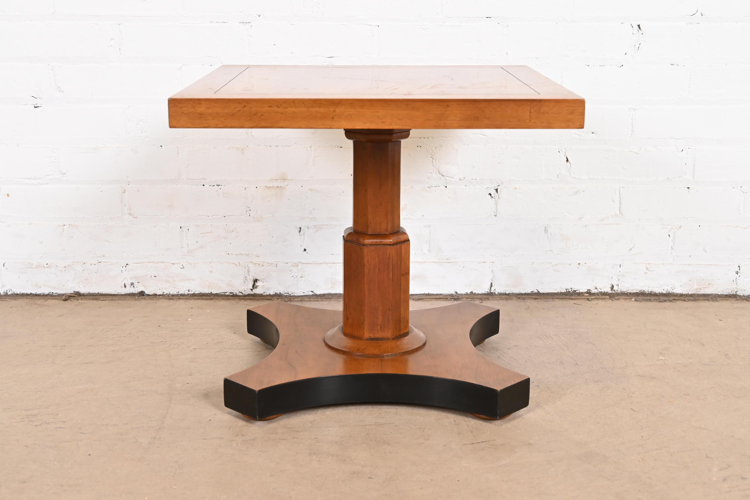 Baker Furniture Neoclassical Burled Walnut Pedestal Tea Table For Sale 5