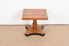 Baker Furniture Neoclassical Burled Walnut Pedestal Tea Table