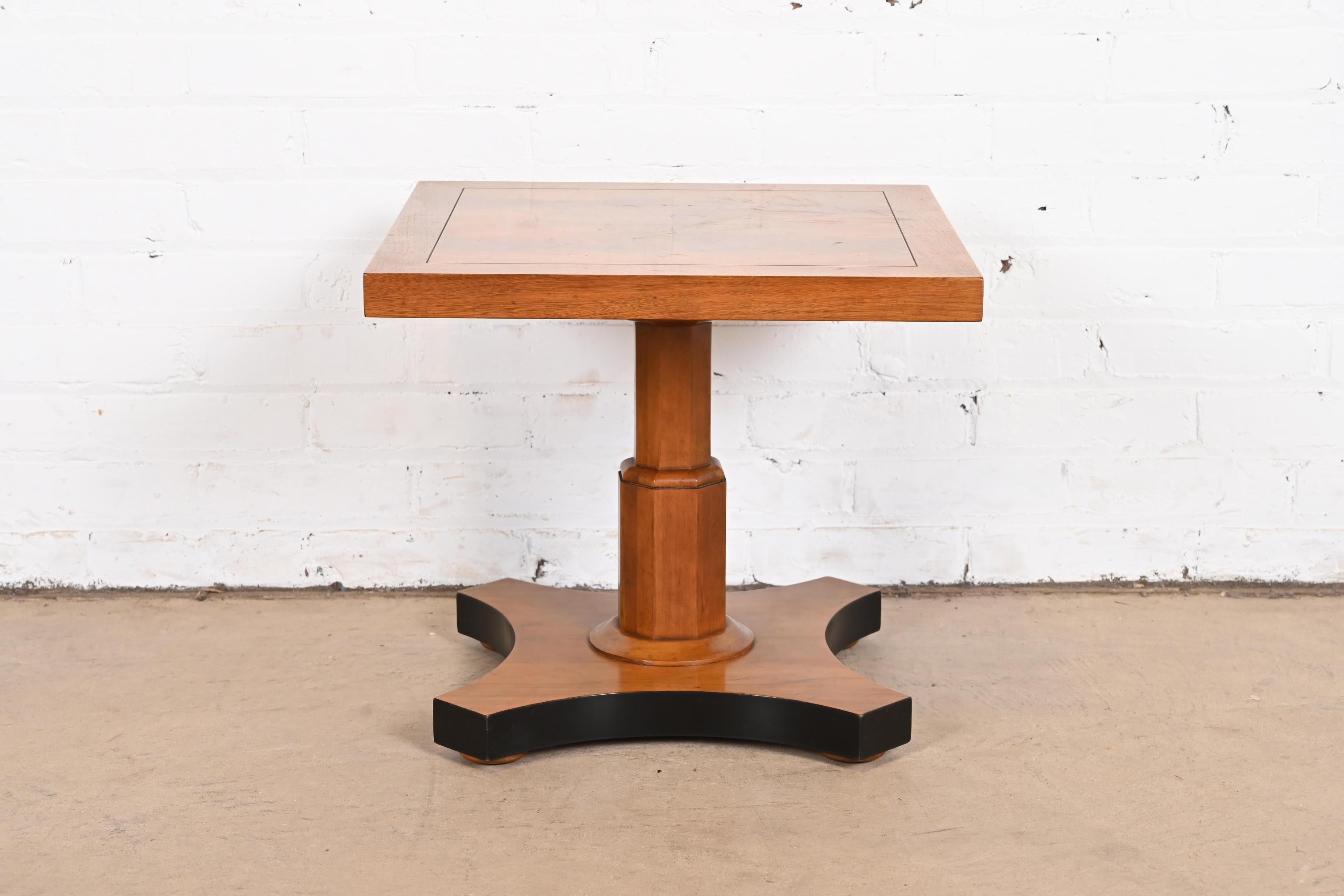 American Baker Furniture Neoclassical Burled Walnut Pedestal Tea Table For Sale