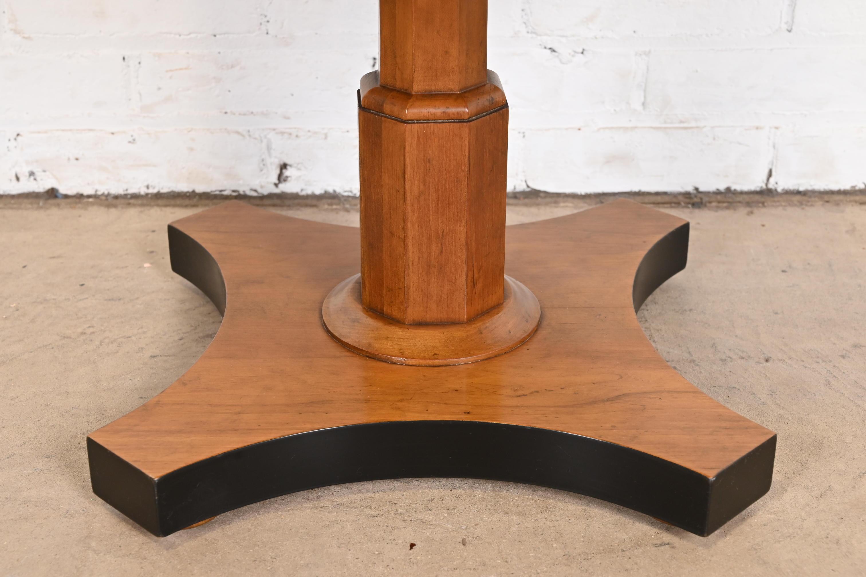 Baker Furniture Neoclassical Burled Walnut Pedestal Tea Table For Sale 4