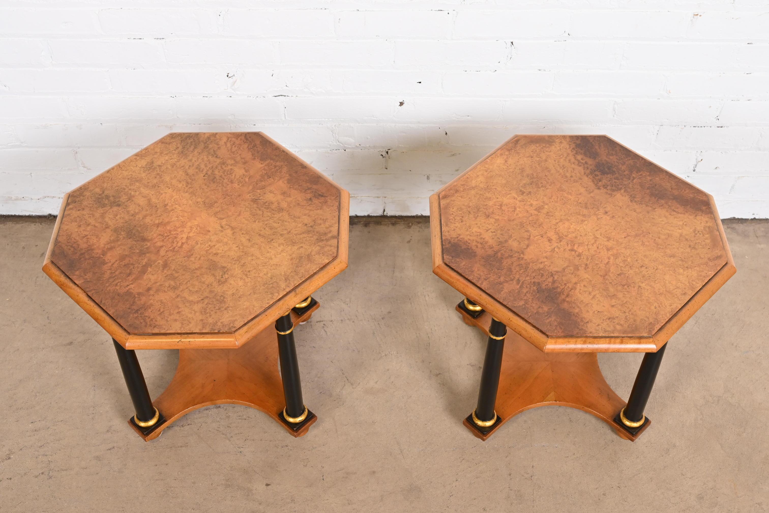 Baker Furniture Neoclassical Burled Walnut Tea Tables, Pair For Sale 3