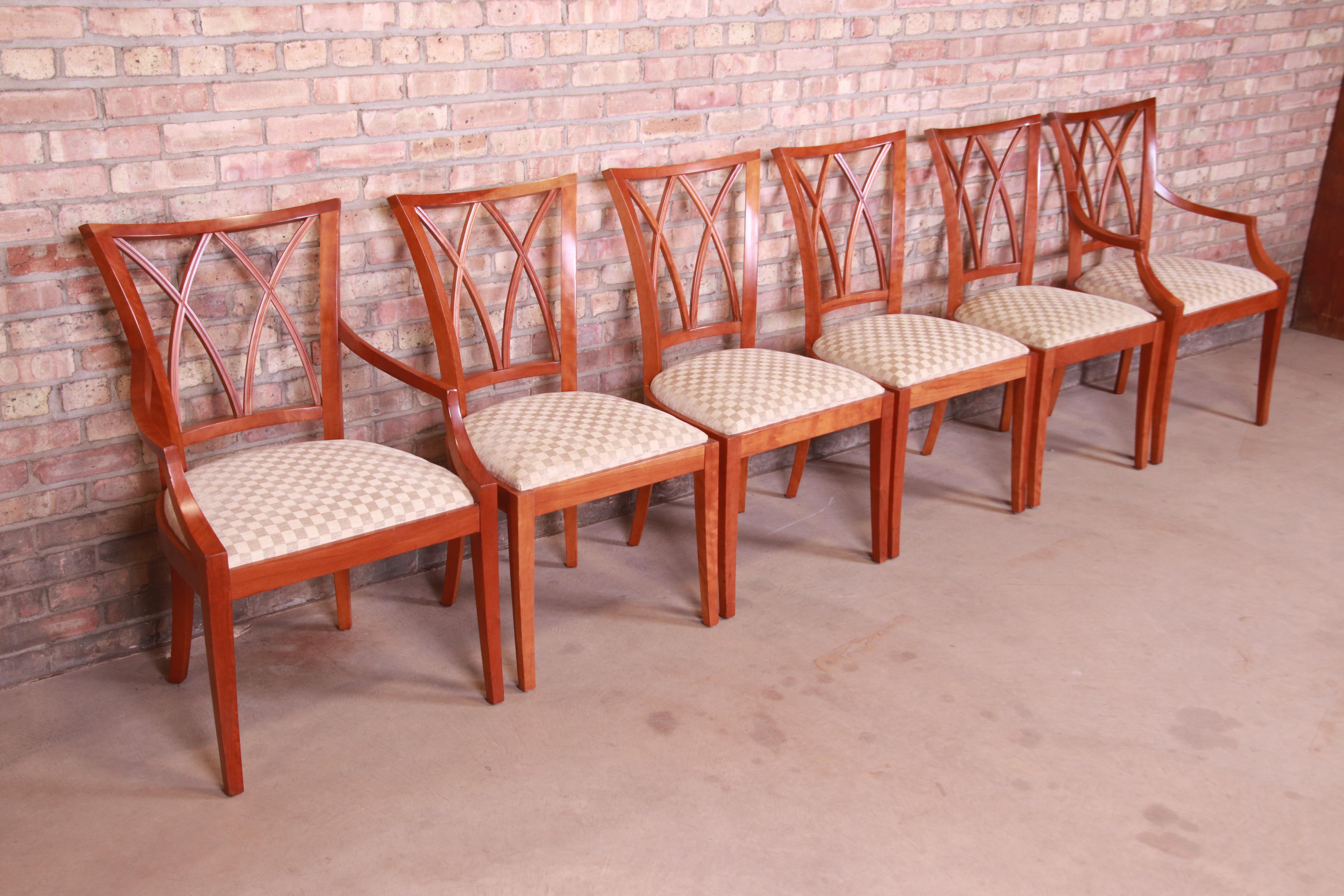 20th Century Baker Furniture Neoclassical Carved Cherrywood Dining Chairs, Set of Six