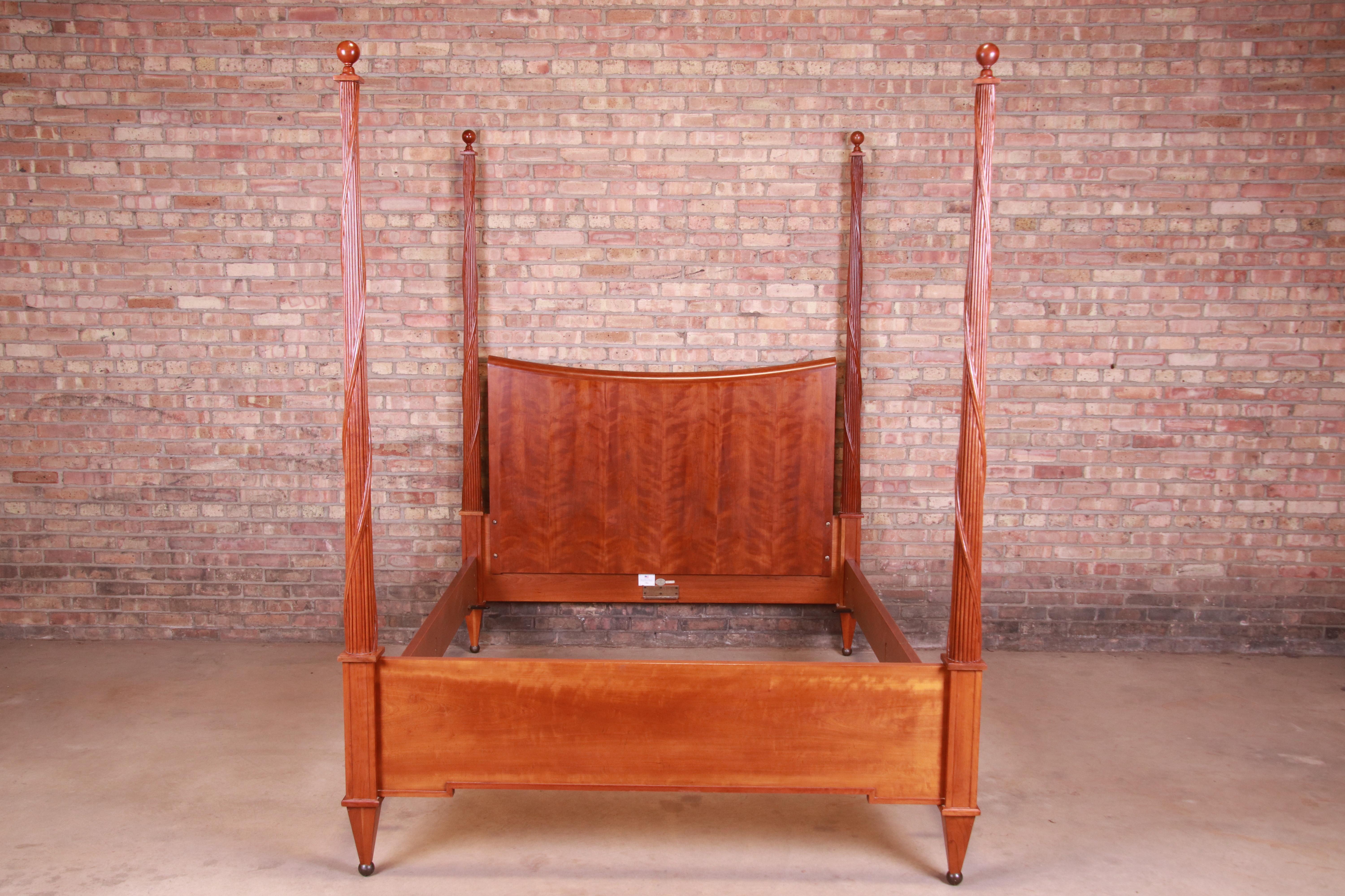 Baker Furniture Neoclassical Carved Cherrywood Four Poster Queen Size Bed In Good Condition In South Bend, IN