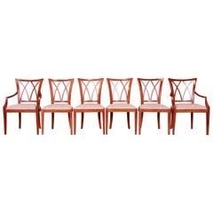 Vintage Baker Furniture Neoclassical Carved Cherrywood Dining Chairs, Set of Six