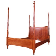 Baker Furniture Neoclassical Carved Cherrywood Four Poster Queen Size Bed