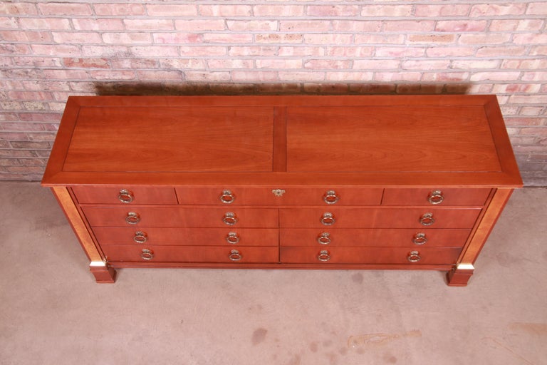 Baker Furniture Neoclassical Cherry and Burl Wood Dresser or Credenza For Sale 9
