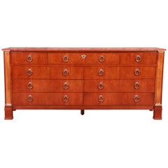 Baker Furniture Neoclassical Cherry and Burl Wood Dresser or Credenza