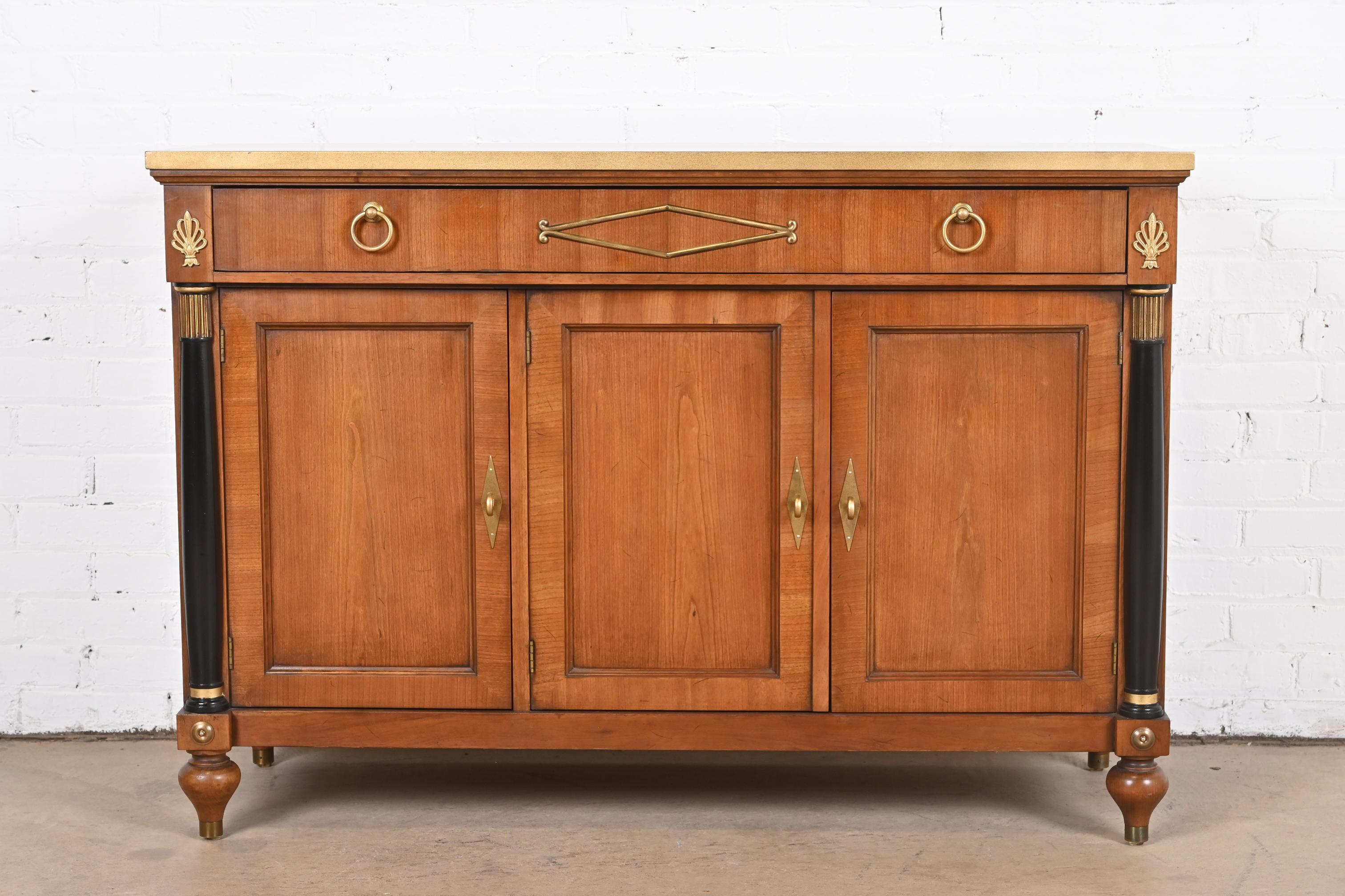 American Baker Furniture Neoclassical Cherry, Gold Gilt, and Parcel Ebonized Sideboard