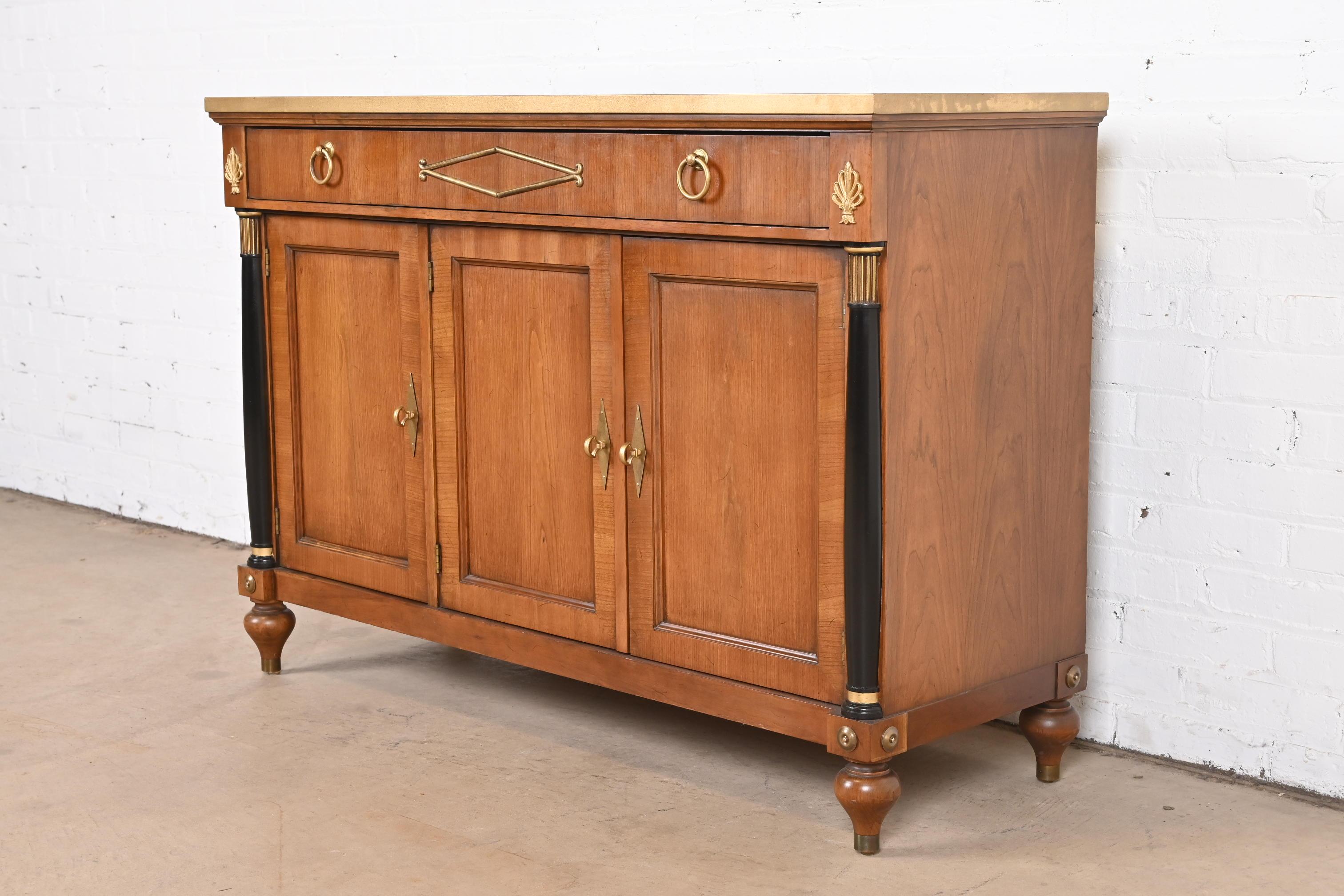 Baker Furniture Neoclassical Cherry, Gold Gilt, and Parcel Ebonized Sideboard In Good Condition In South Bend, IN