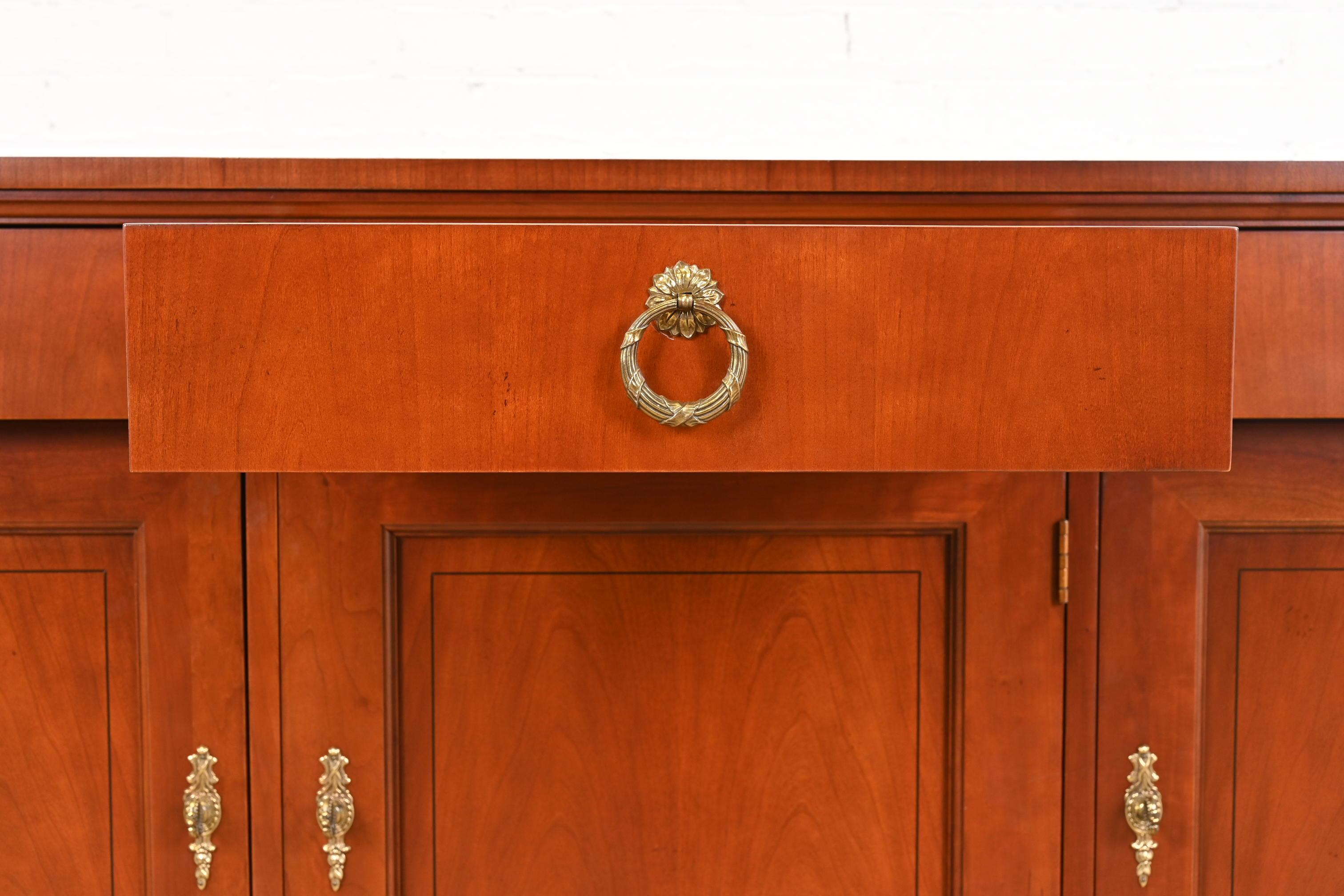 Baker Furniture Neoclassical Cherry Wood and Parcel Ebonized Sideboard Credenza For Sale 6