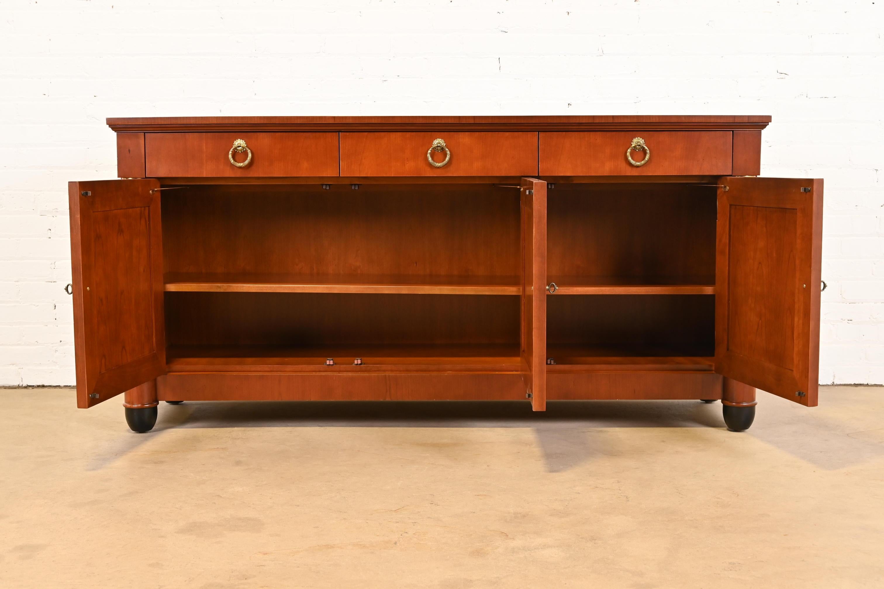 Baker Furniture Neoclassical Cherry Wood and Parcel Ebonized Sideboard Credenza For Sale 9