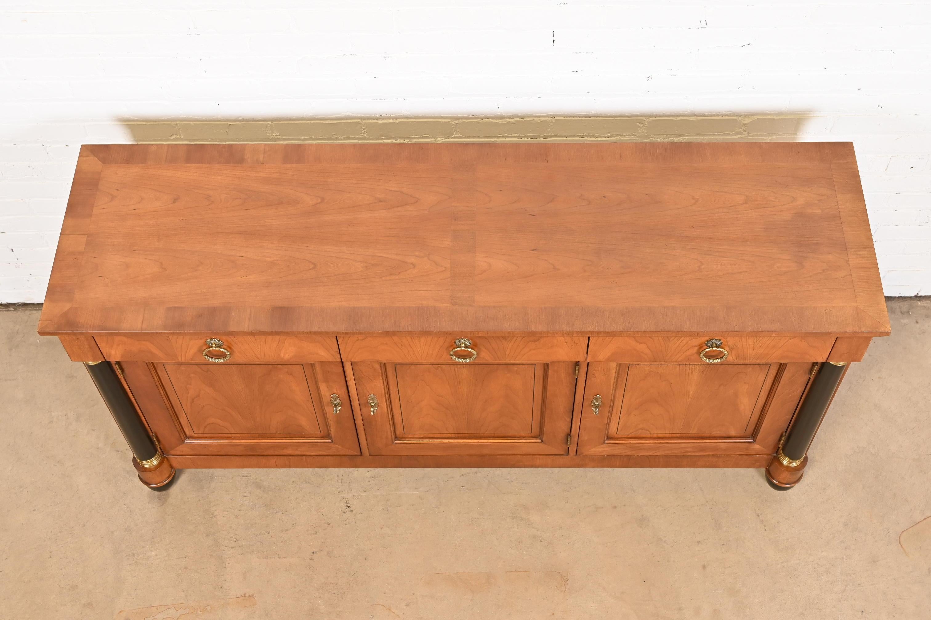 Baker Furniture Neoclassical Cherry Wood and Parcel Ebonized Sideboard Credenza 10