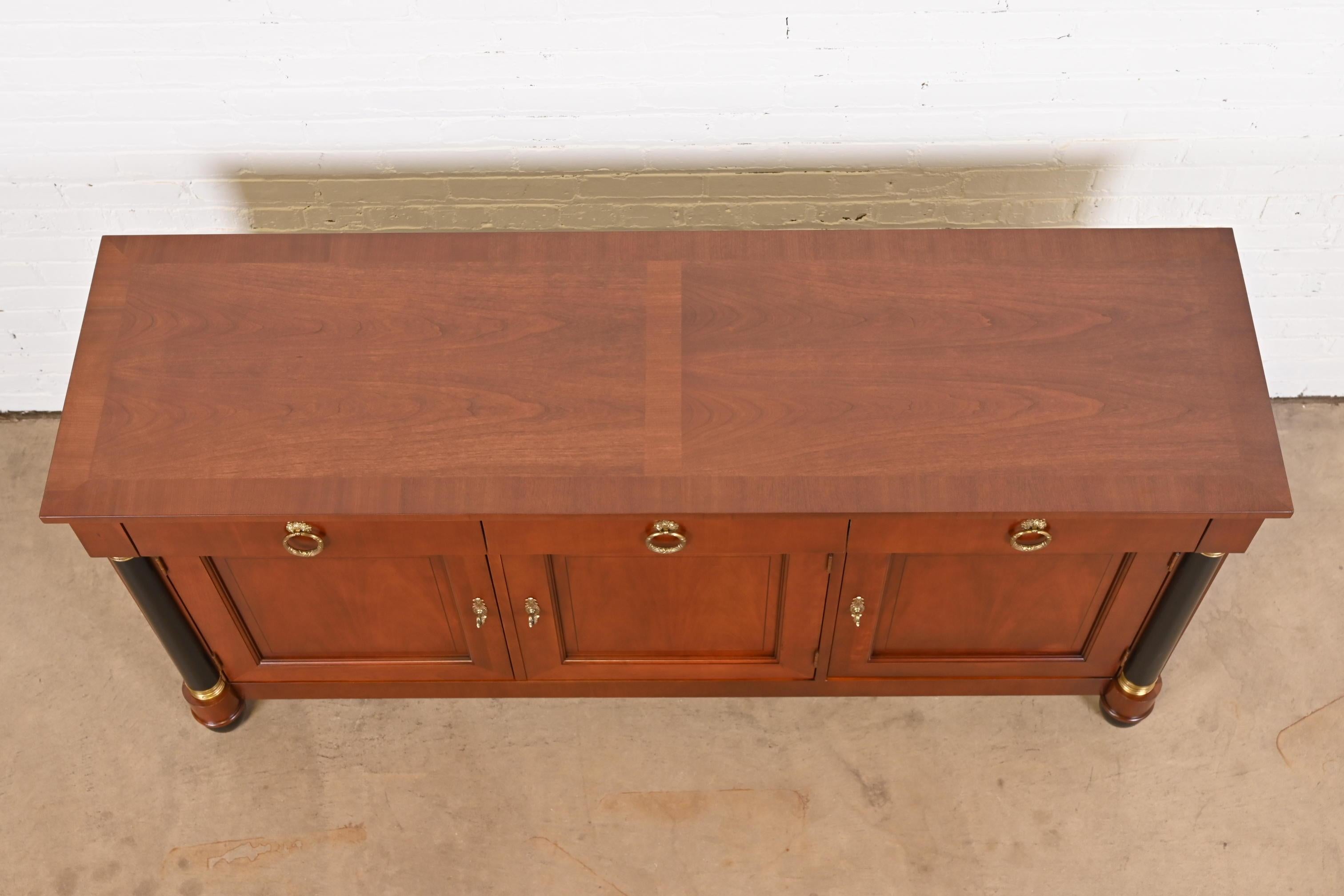 Baker Furniture Neoclassical Cherry Wood and Parcel Ebonized Sideboard Credenza For Sale 11