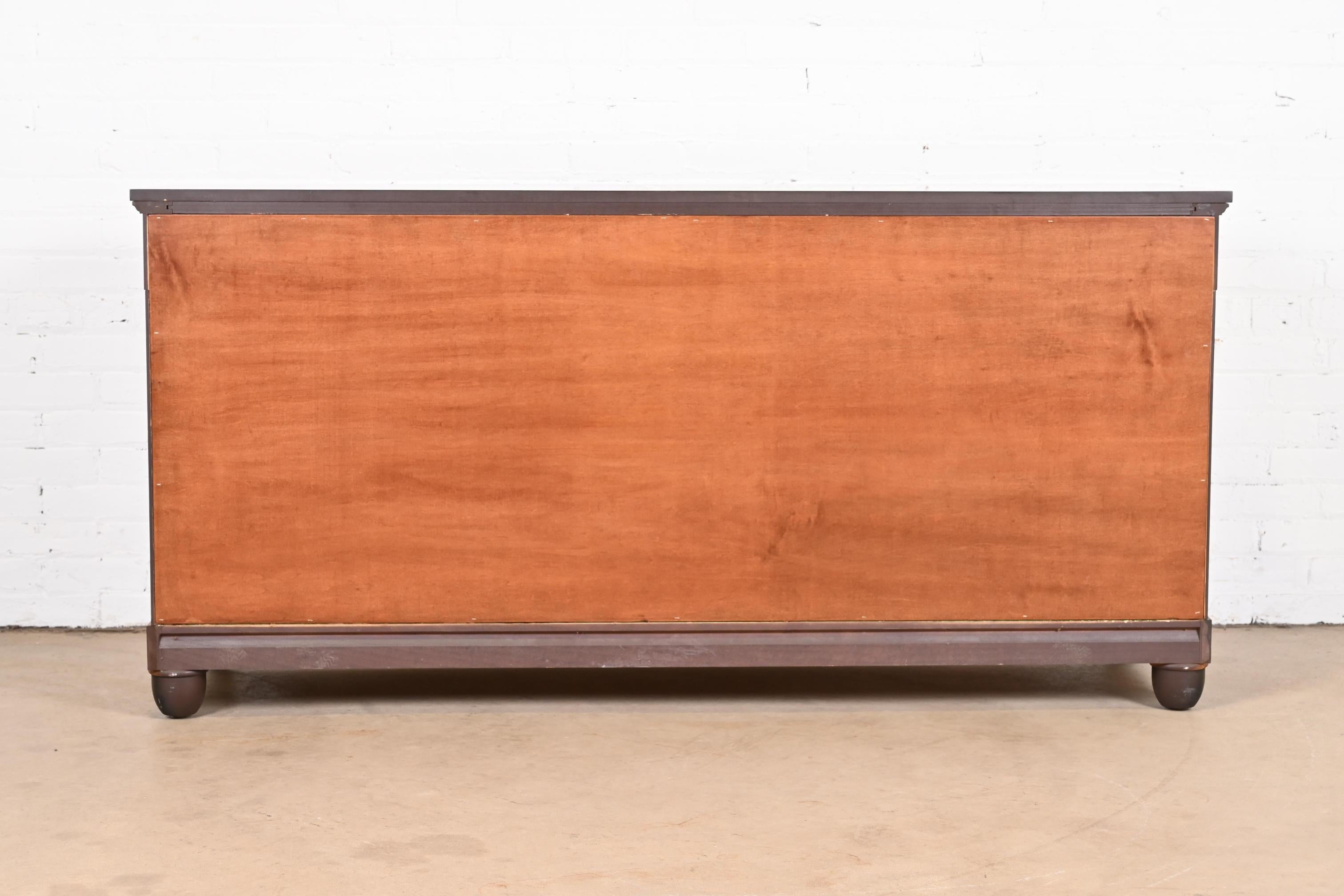 Baker Furniture Neoclassical Cherry Wood and Parcel Ebonized Sideboard Credenza 12