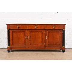 Baker Furniture Neoclassical Cherry Wood and Parcel Ebonized Sideboard Credenza