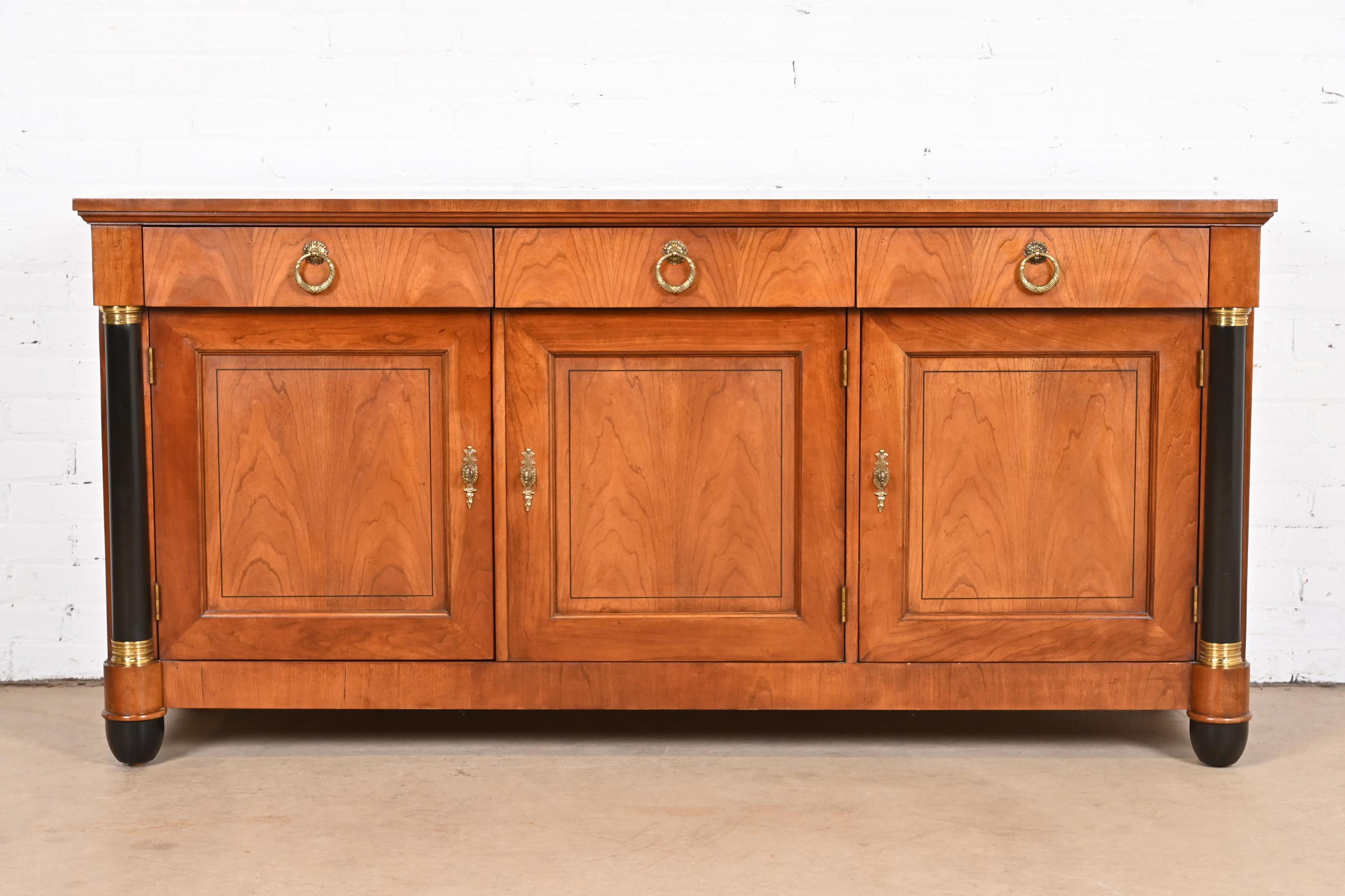 American Baker Furniture Neoclassical Cherry Wood and Parcel Ebonized Sideboard Credenza