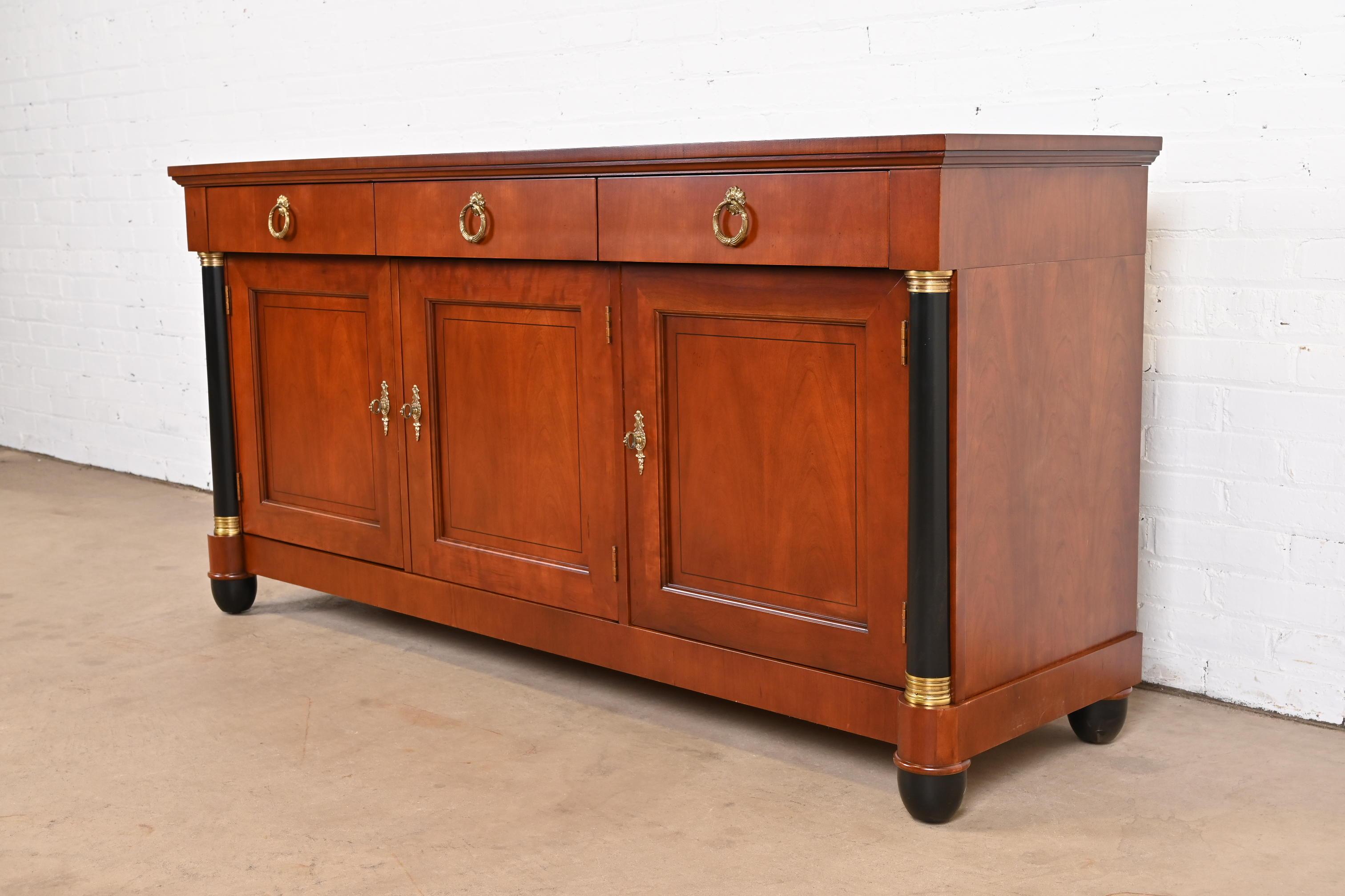 American Baker Furniture Neoclassical Cherry Wood and Parcel Ebonized Sideboard Credenza For Sale