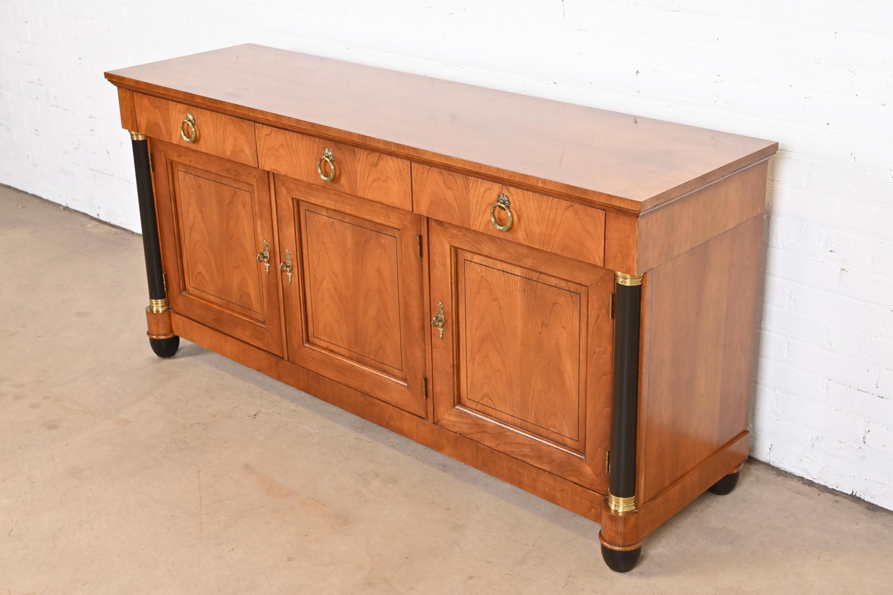 Baker Furniture Neoclassical Cherry Wood and Parcel Ebonized Sideboard Credenza In Good Condition In South Bend, IN