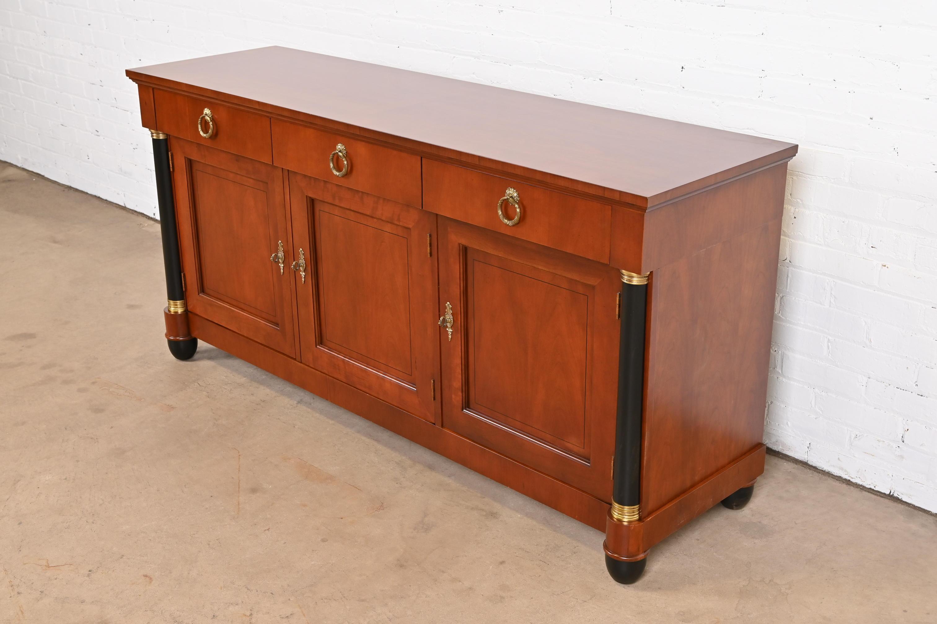 Baker Furniture Neoclassical Cherry Wood and Parcel Ebonized Sideboard Credenza In Good Condition For Sale In South Bend, IN