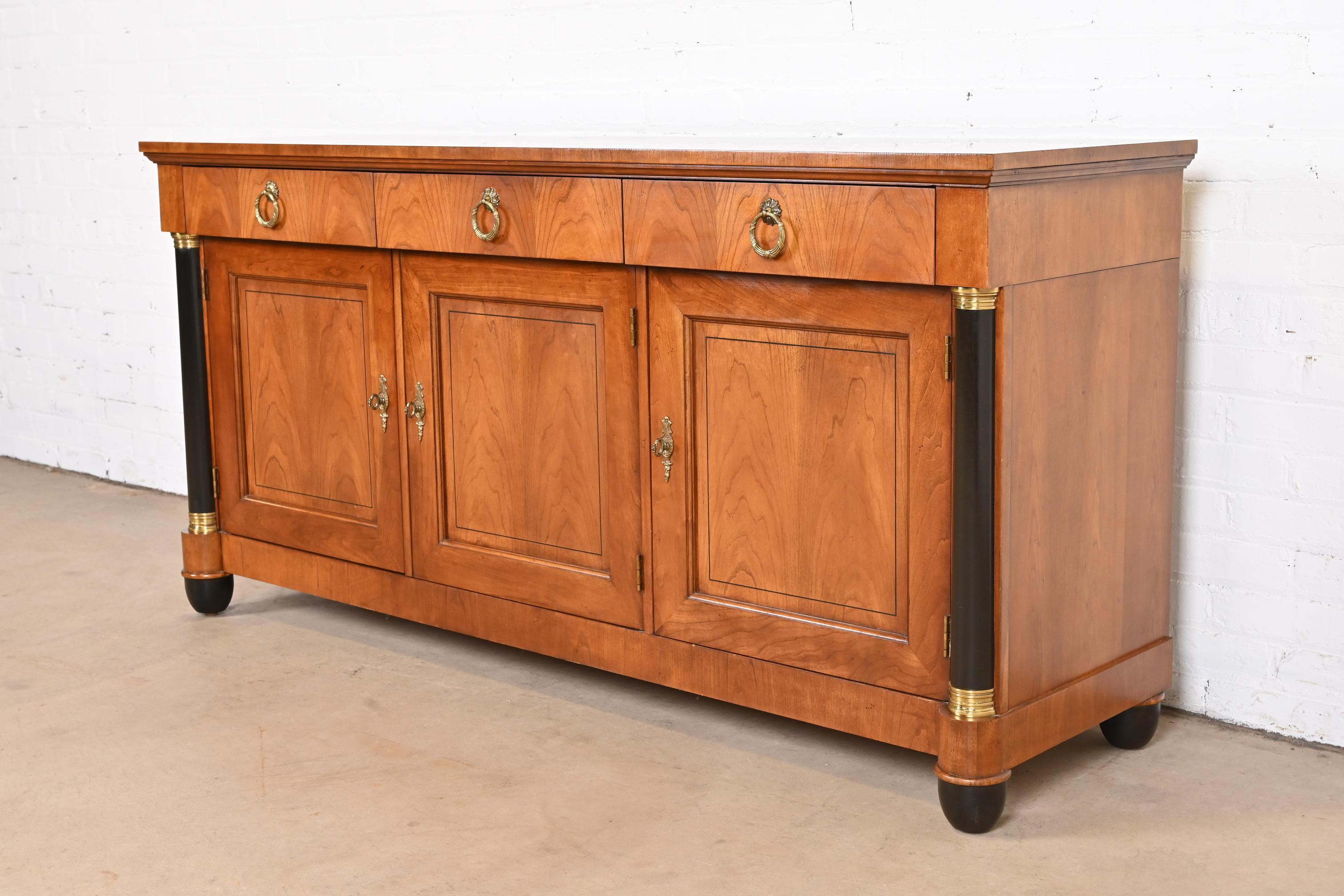 Late 20th Century Baker Furniture Neoclassical Cherry Wood and Parcel Ebonized Sideboard Credenza
