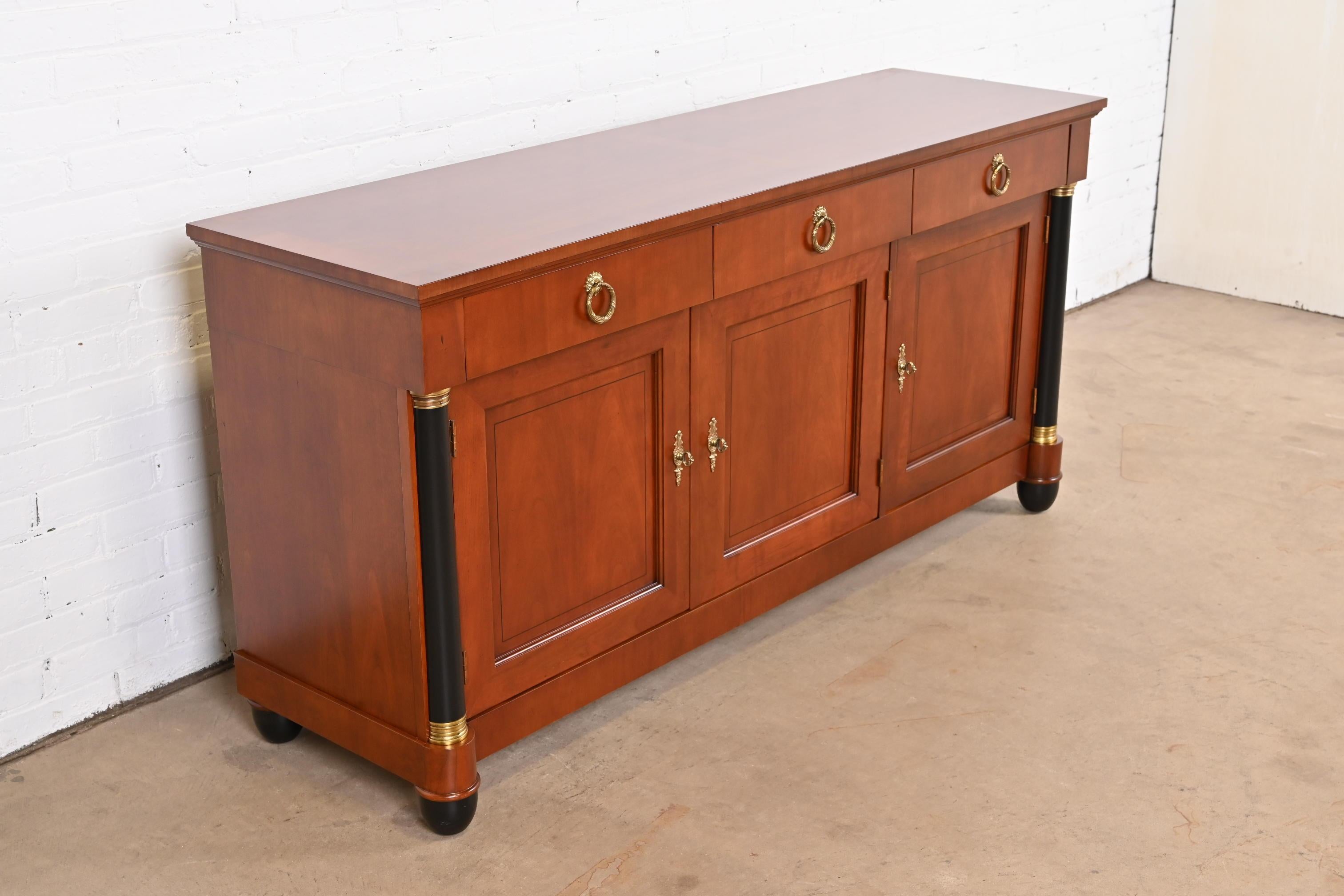 20th Century Baker Furniture Neoclassical Cherry Wood and Parcel Ebonized Sideboard Credenza For Sale