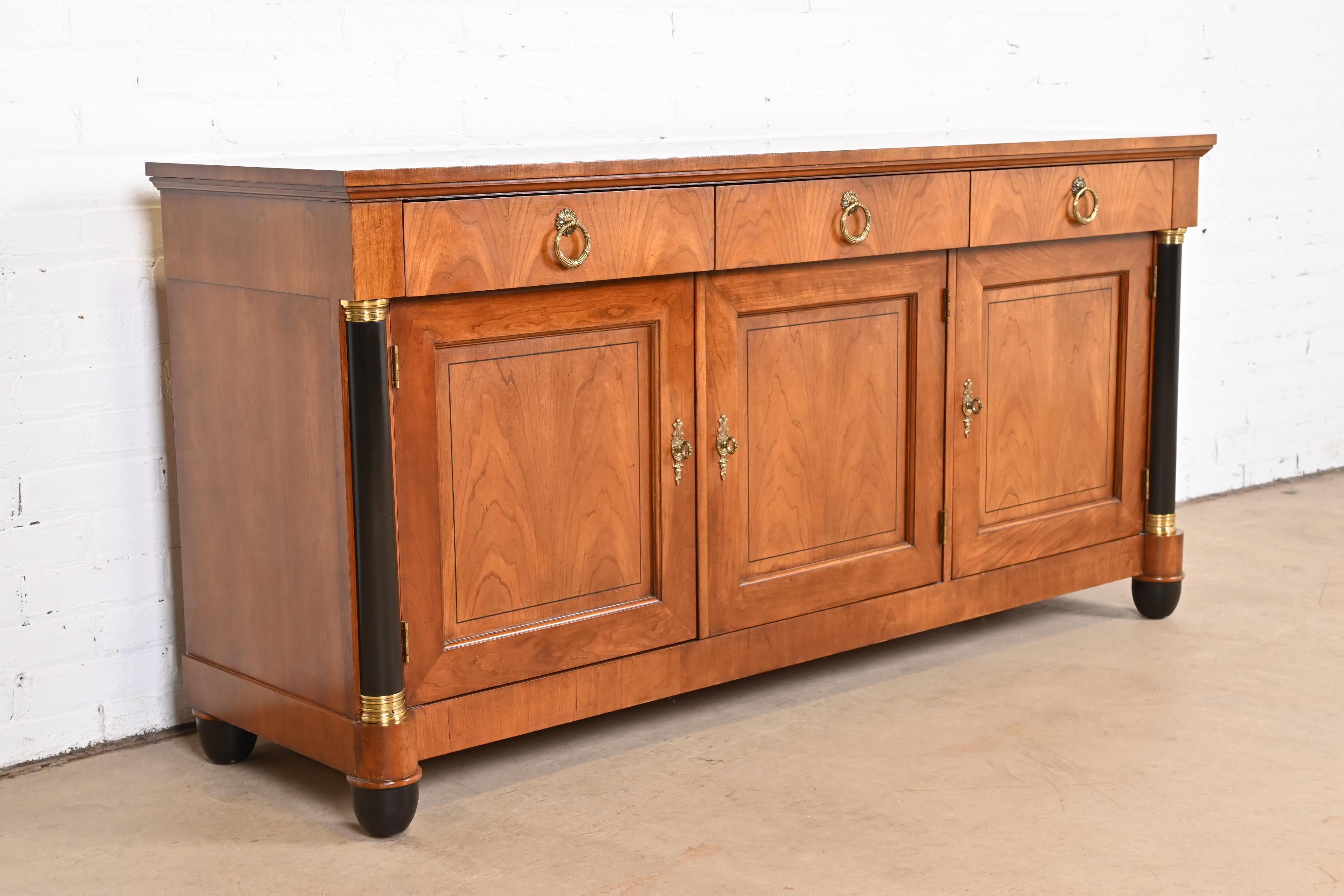 Baker Furniture Neoclassical Cherry Wood and Parcel Ebonized Sideboard Credenza 1