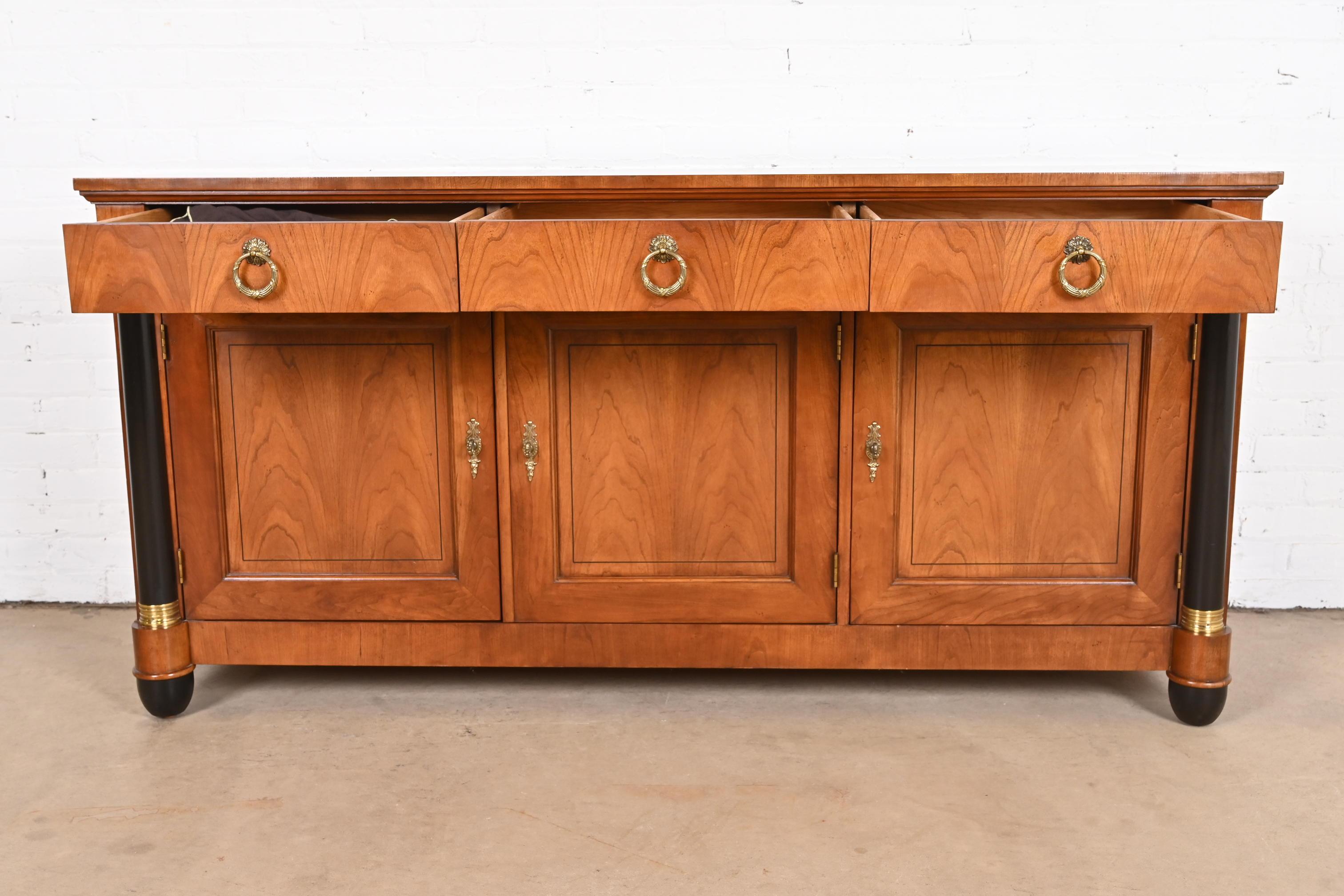 Baker Furniture Neoclassical Cherry Wood and Parcel Ebonized Sideboard Credenza 2