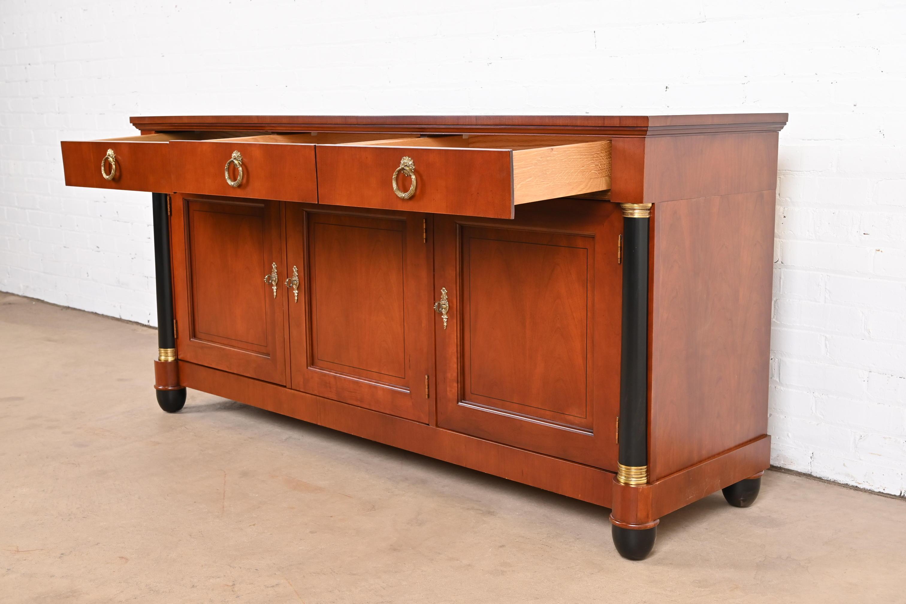 Baker Furniture Neoclassical Cherry Wood and Parcel Ebonized Sideboard Credenza For Sale 2