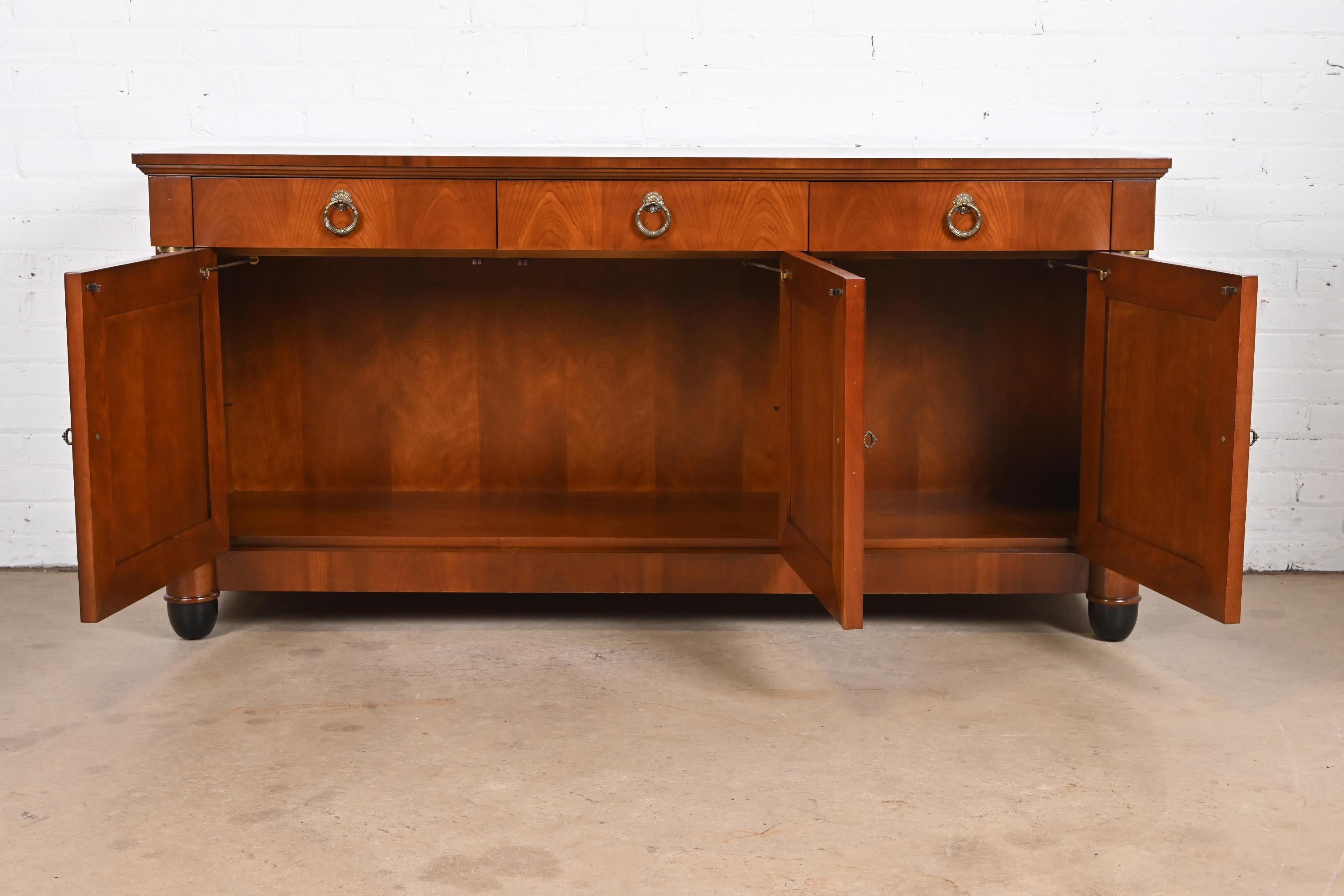 Baker Furniture Neoclassical Cherry Wood and Parcel Ebonized Sideboard, Restored 6