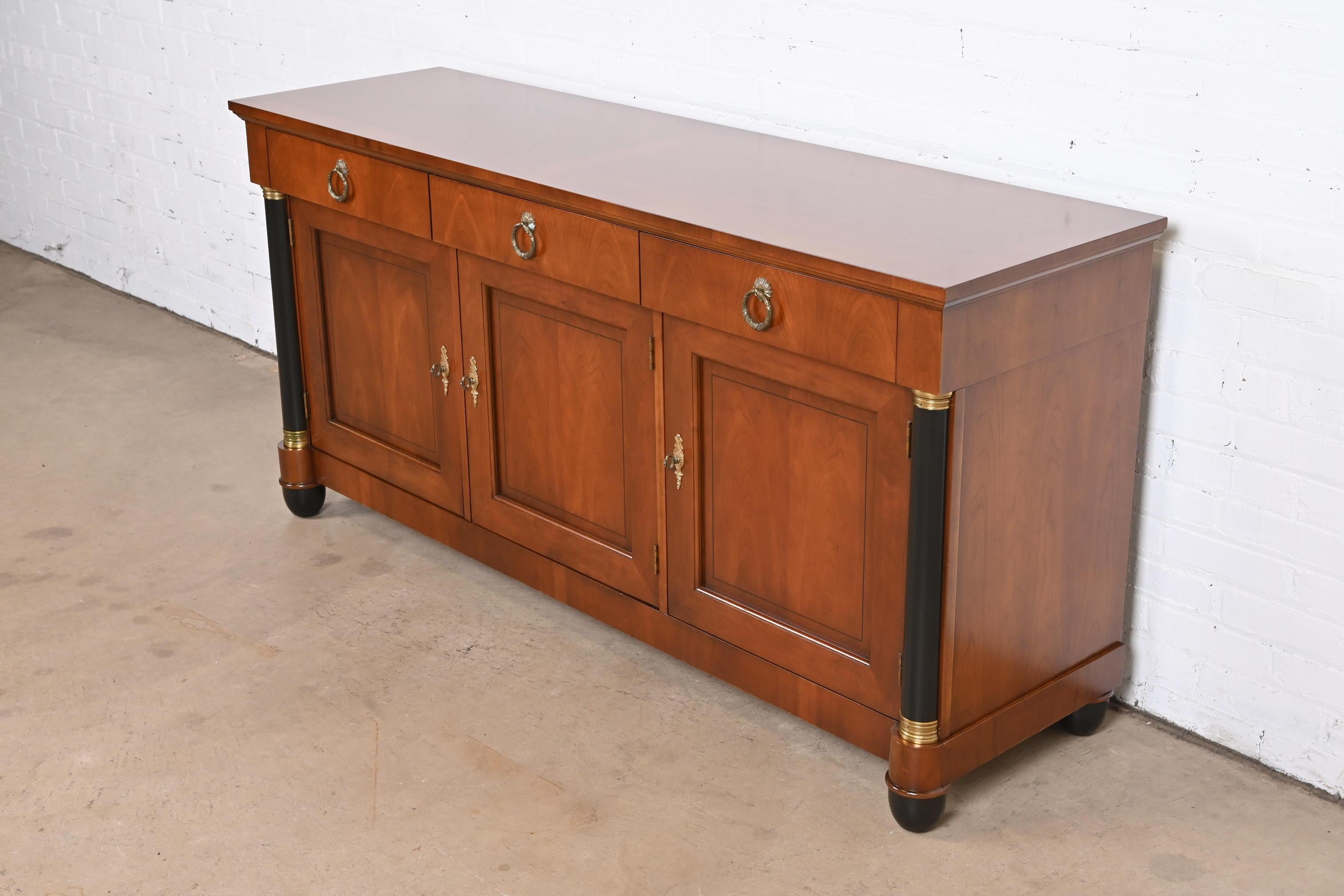 American Baker Furniture Neoclassical Cherry Wood and Parcel Ebonized Sideboard, Restored