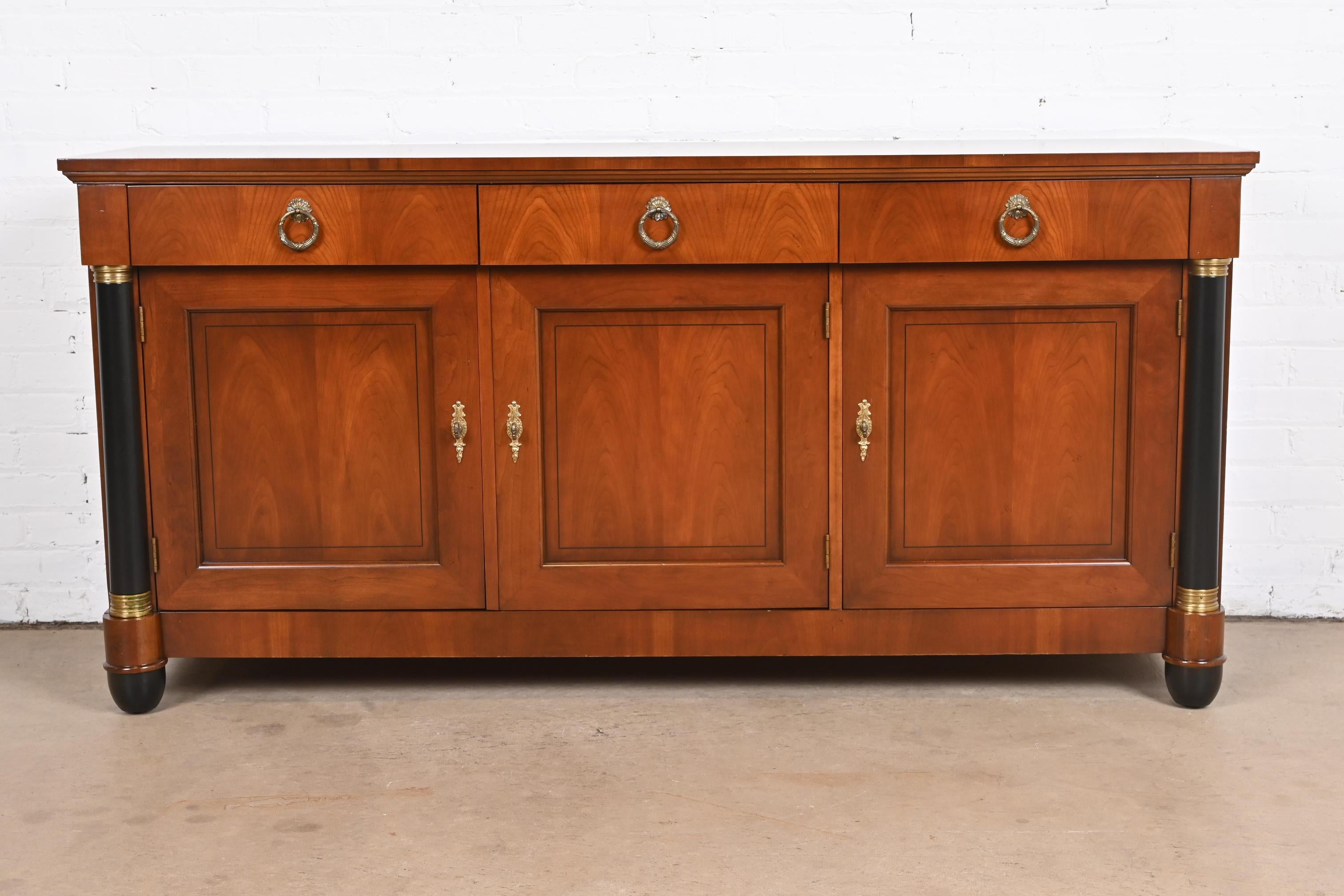 Baker Furniture Neoclassical Cherry Wood and Parcel Ebonized Sideboard, Restored In Good Condition In South Bend, IN