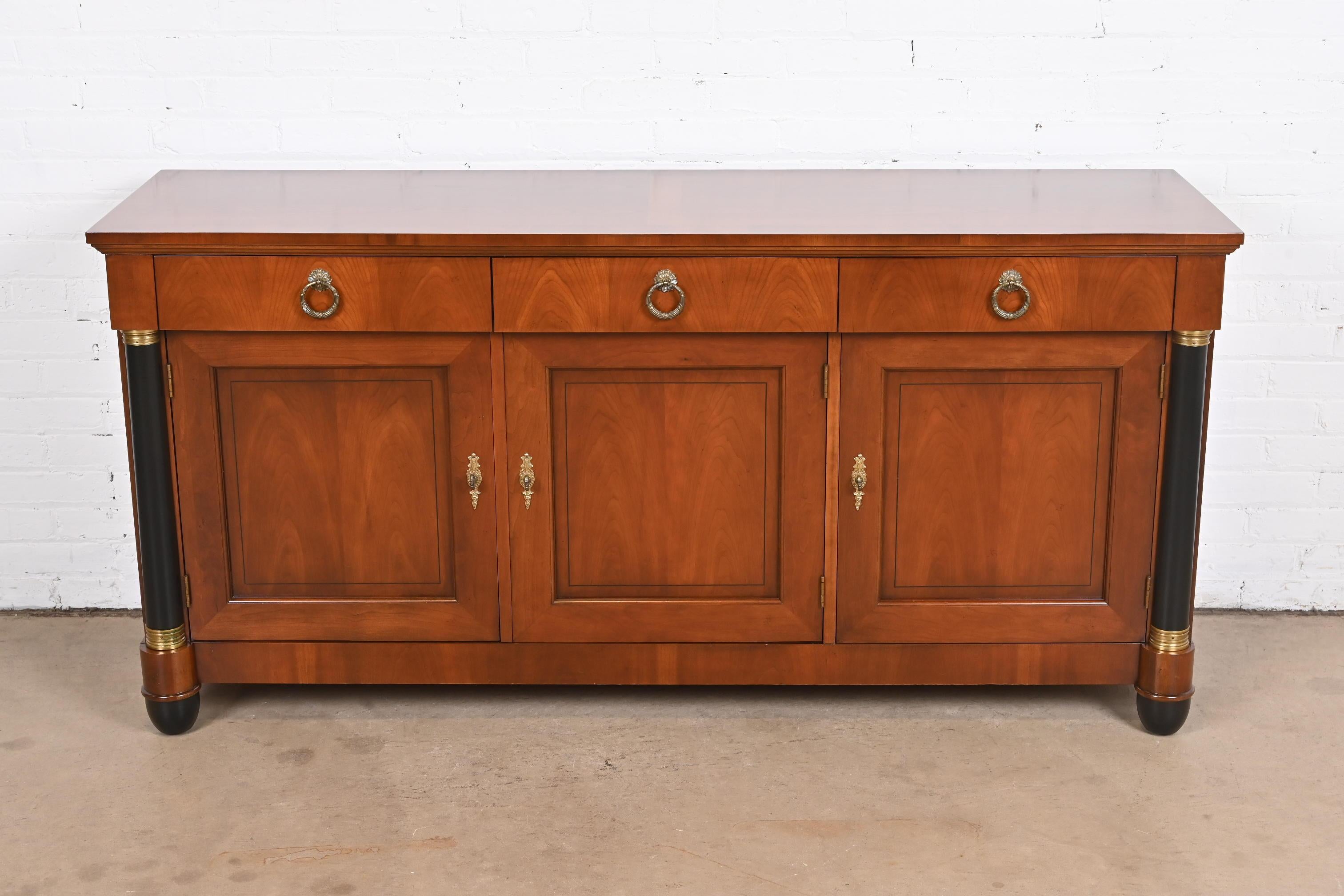 20th Century Baker Furniture Neoclassical Cherry Wood and Parcel Ebonized Sideboard, Restored