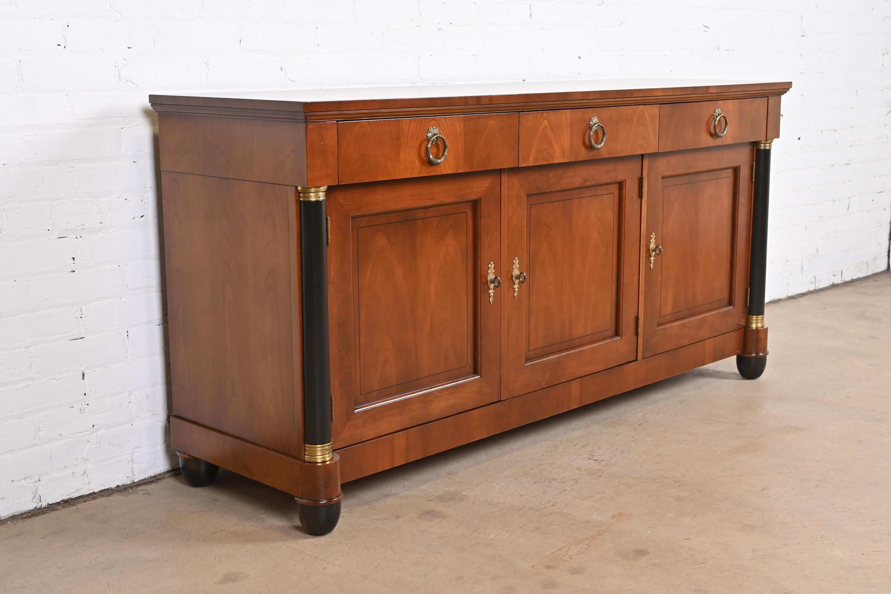 Brass Baker Furniture Neoclassical Cherry Wood and Parcel Ebonized Sideboard, Restored