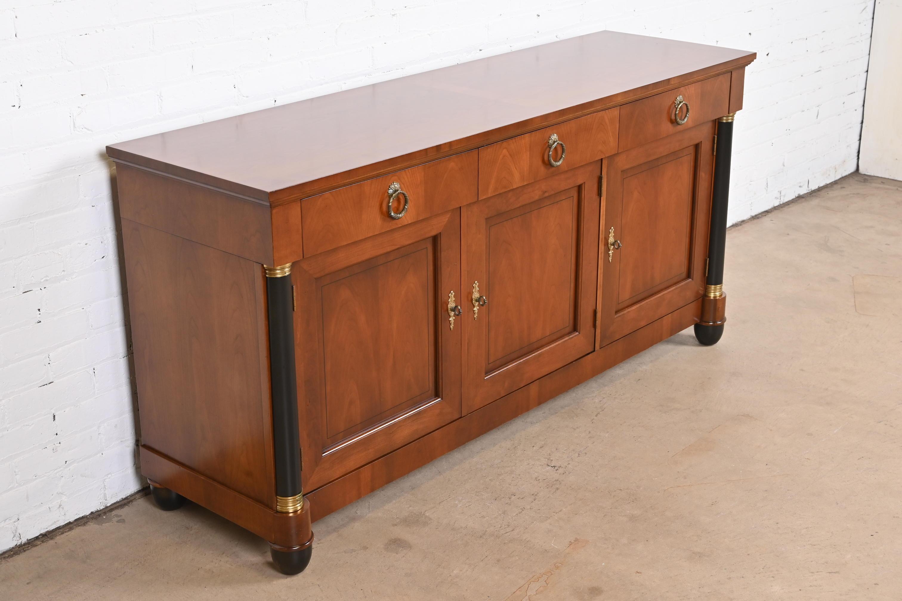 Baker Furniture Neoclassical Cherry Wood and Parcel Ebonized Sideboard, Restored 1
