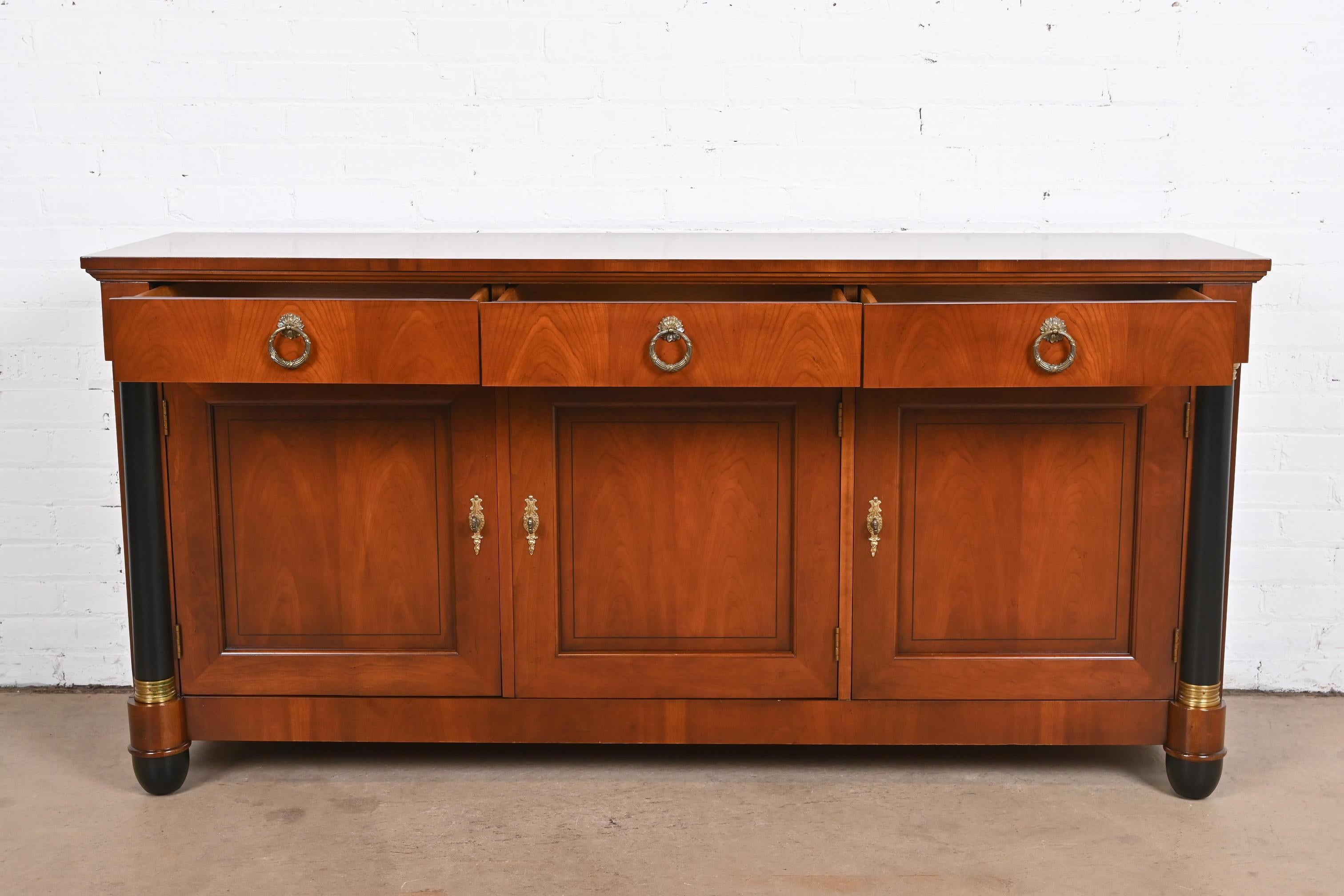Baker Furniture Neoclassical Cherry Wood and Parcel Ebonized Sideboard, Restored 2