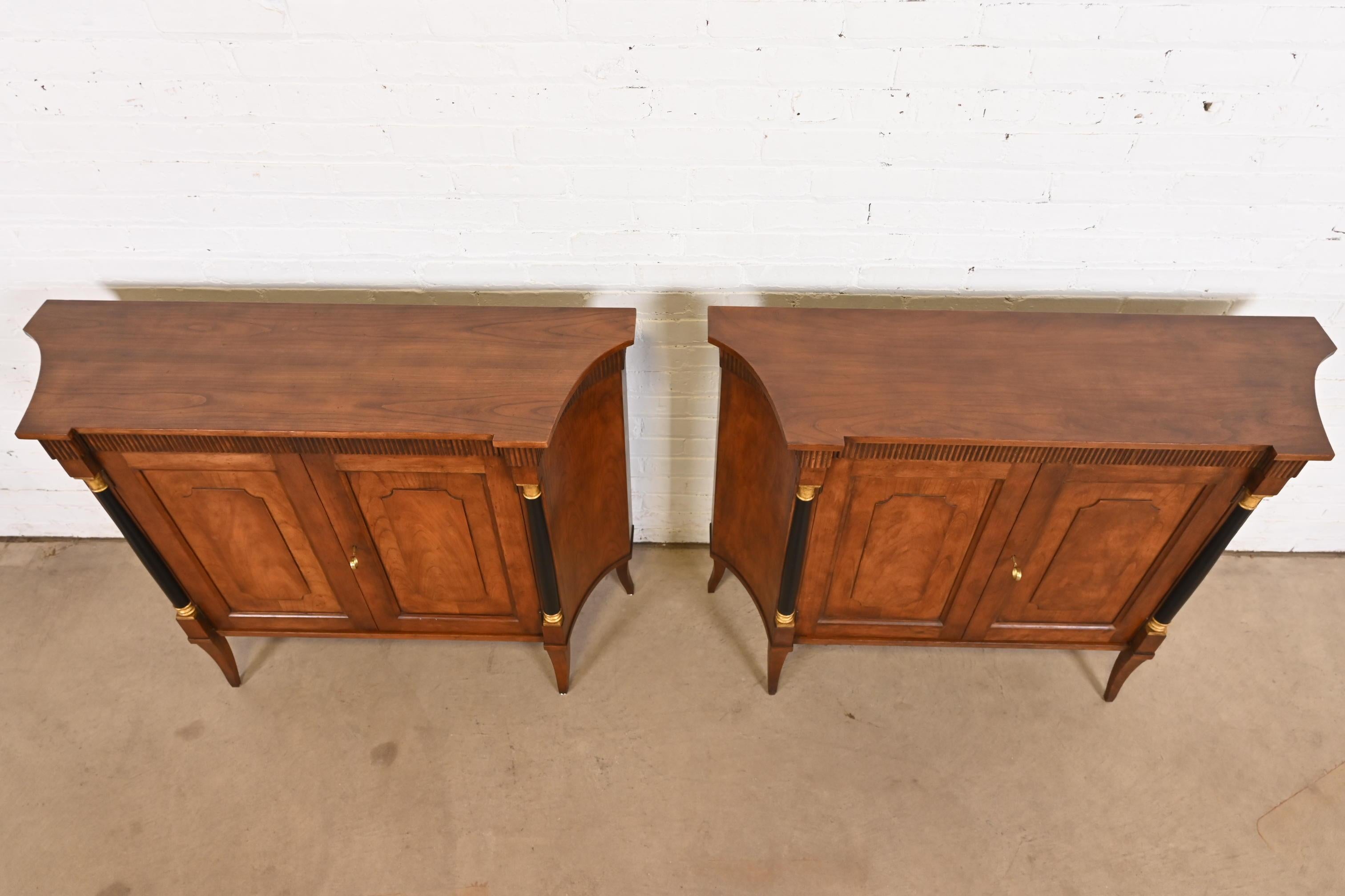 Baker Furniture Neoclassical Cherry Wood and Parcel Ebonized Sideboards, Pair For Sale 5