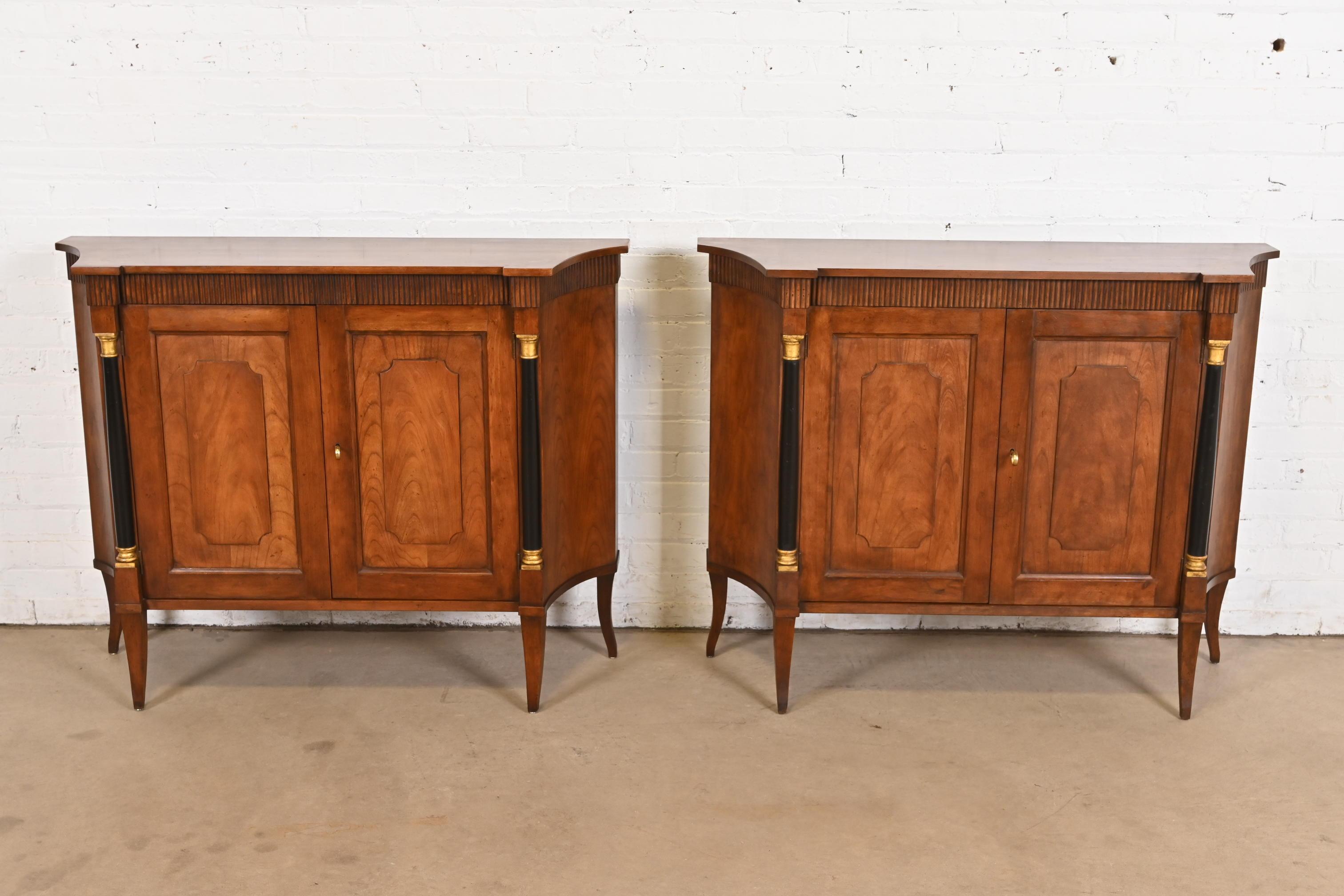 American Baker Furniture Neoclassical Cherry Wood and Parcel Ebonized Sideboards, Pair For Sale