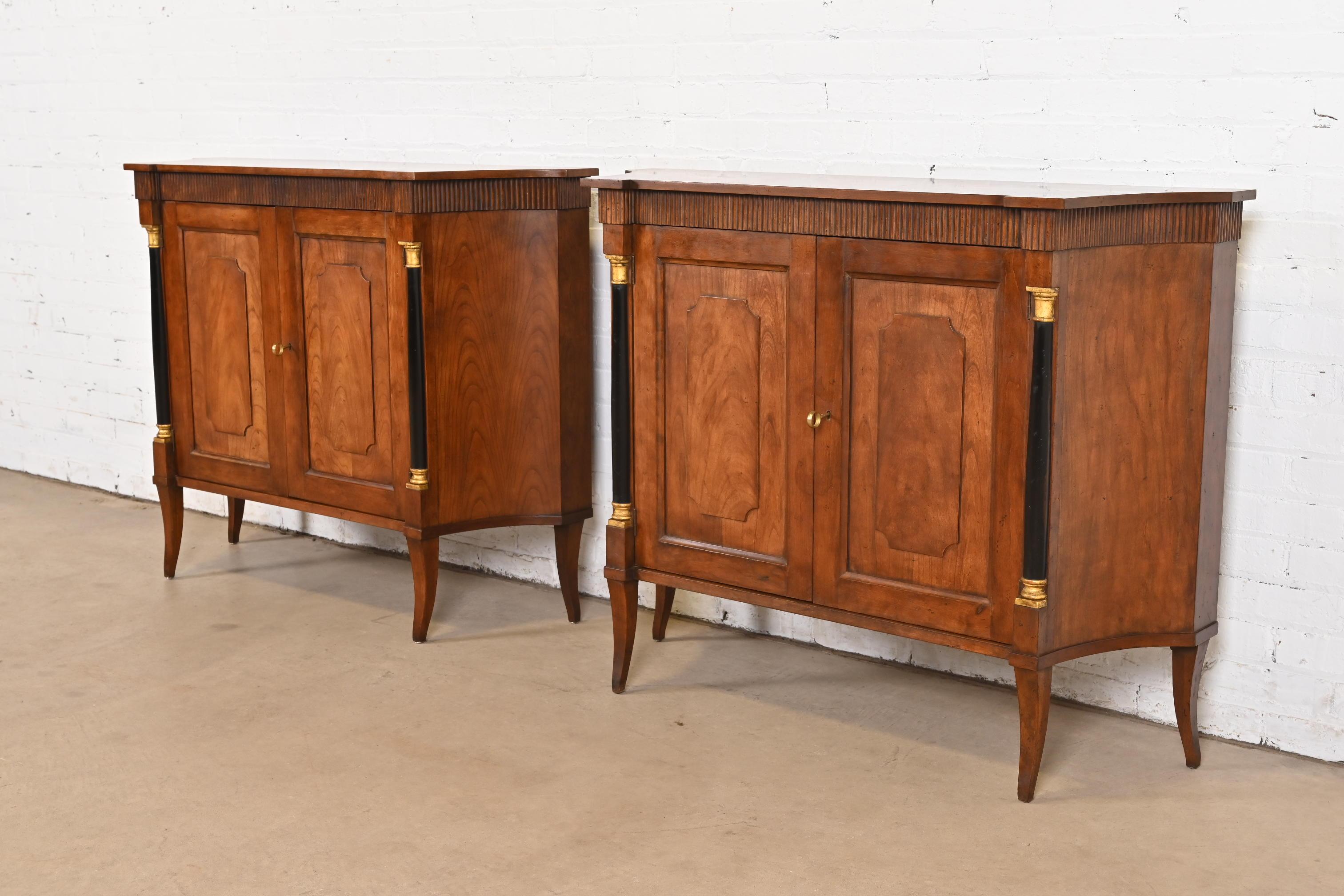Baker Furniture Neoclassical Cherry Wood and Parcel Ebonized Sideboards, Pair In Good Condition For Sale In South Bend, IN