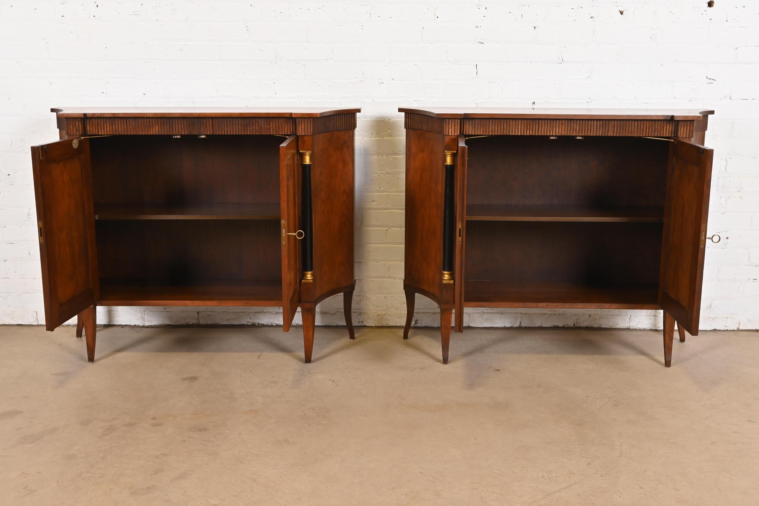 Baker Furniture Neoclassical Cherry Wood and Parcel Ebonized Sideboards, Pair For Sale 1