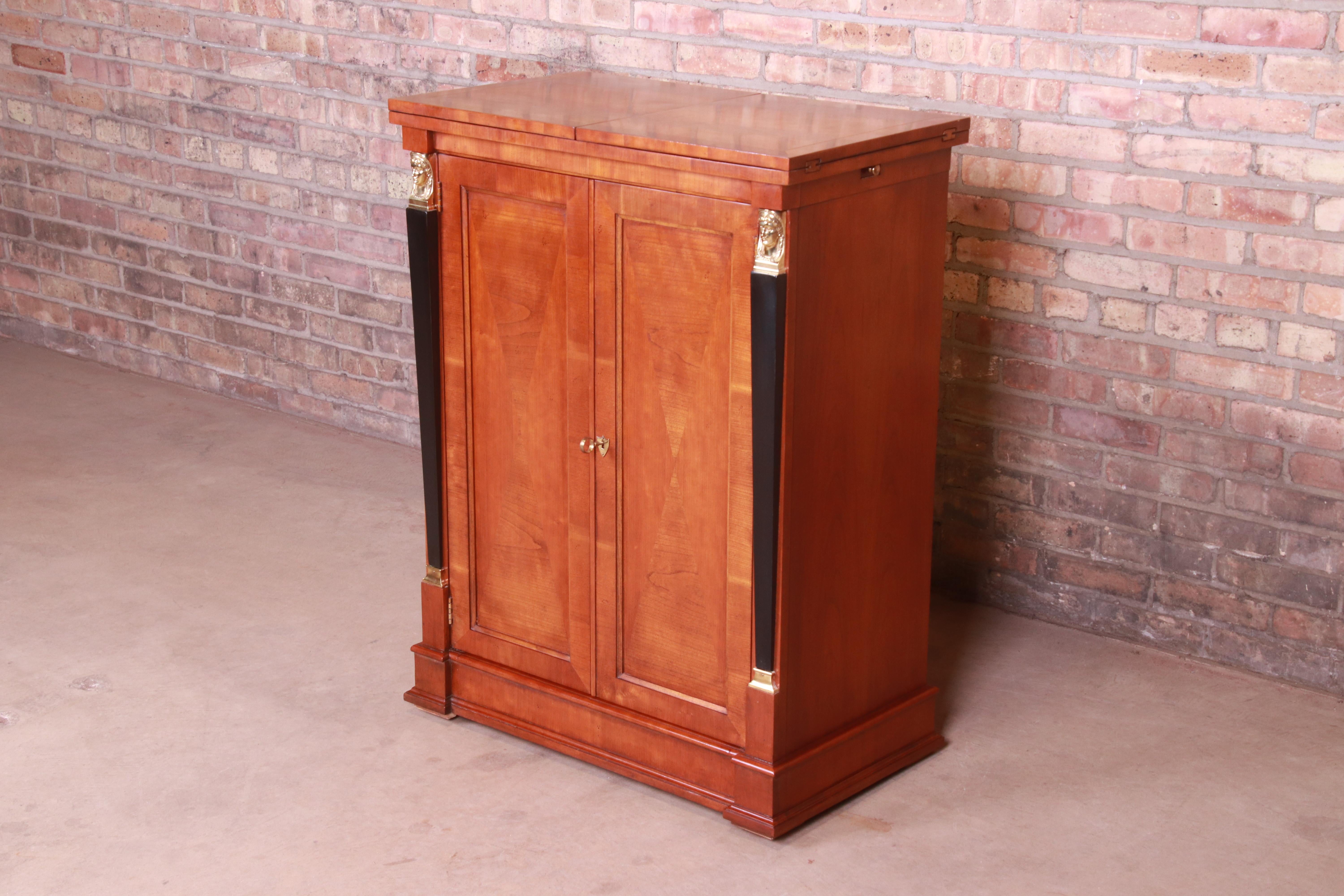 Baker Furniture Neoclassical Cherrywood Bar Cabinet In Good Condition In South Bend, IN